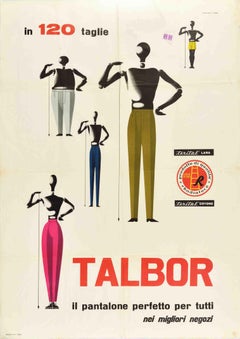 Affiche rétro originale, Pantalon Pantalone de Talbor, Italie, Style de la mode et design d'art