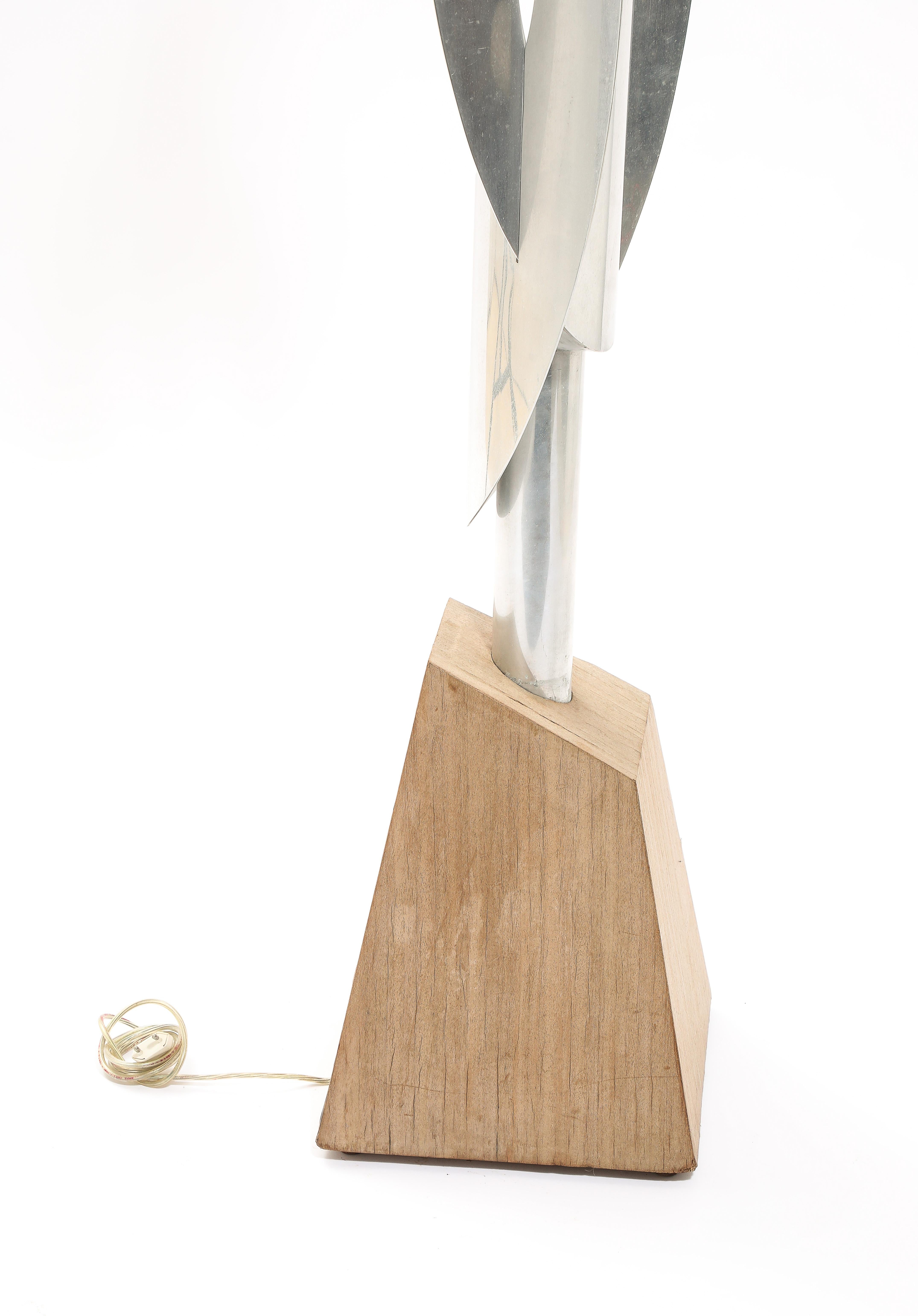 Studio Aluminum & Wood  Floor Lamp, Belgium 1970's For Sale 4