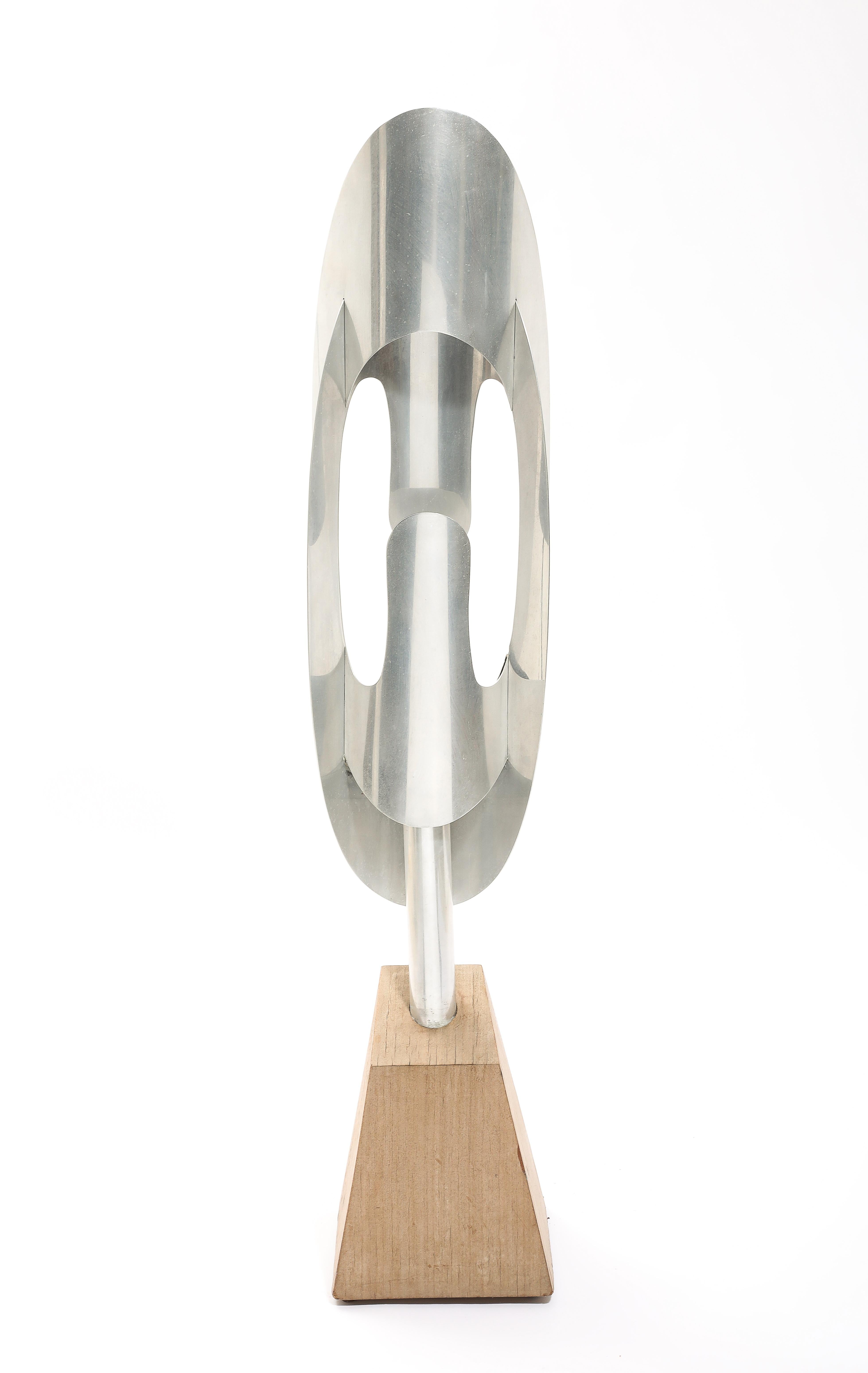 Stunning Aluminum and oak floor lamp, most likely a one-off.