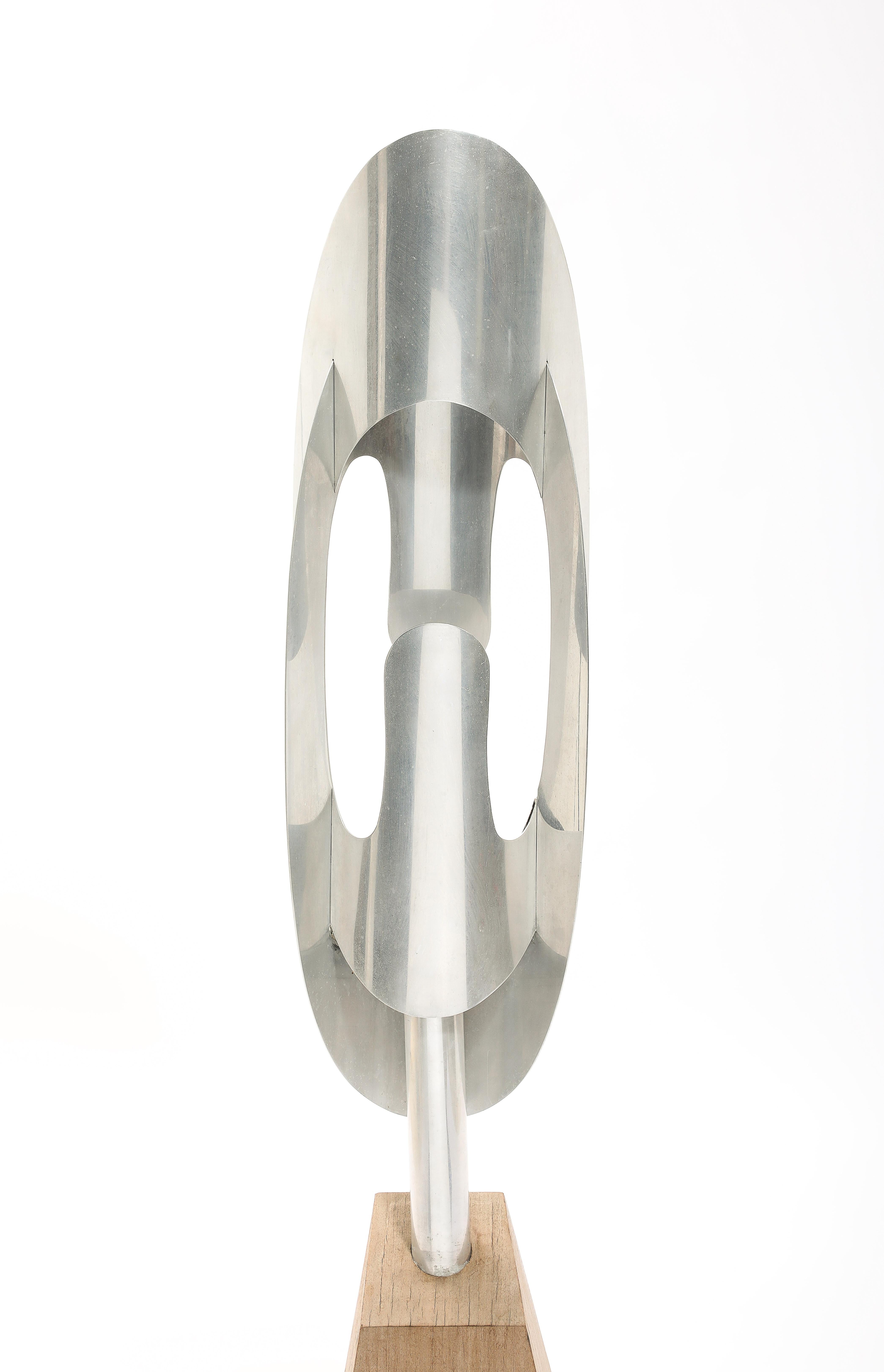 Mid-Century Modern Studio Aluminum & Wood  Floor Lamp, Belgium 1970's For Sale