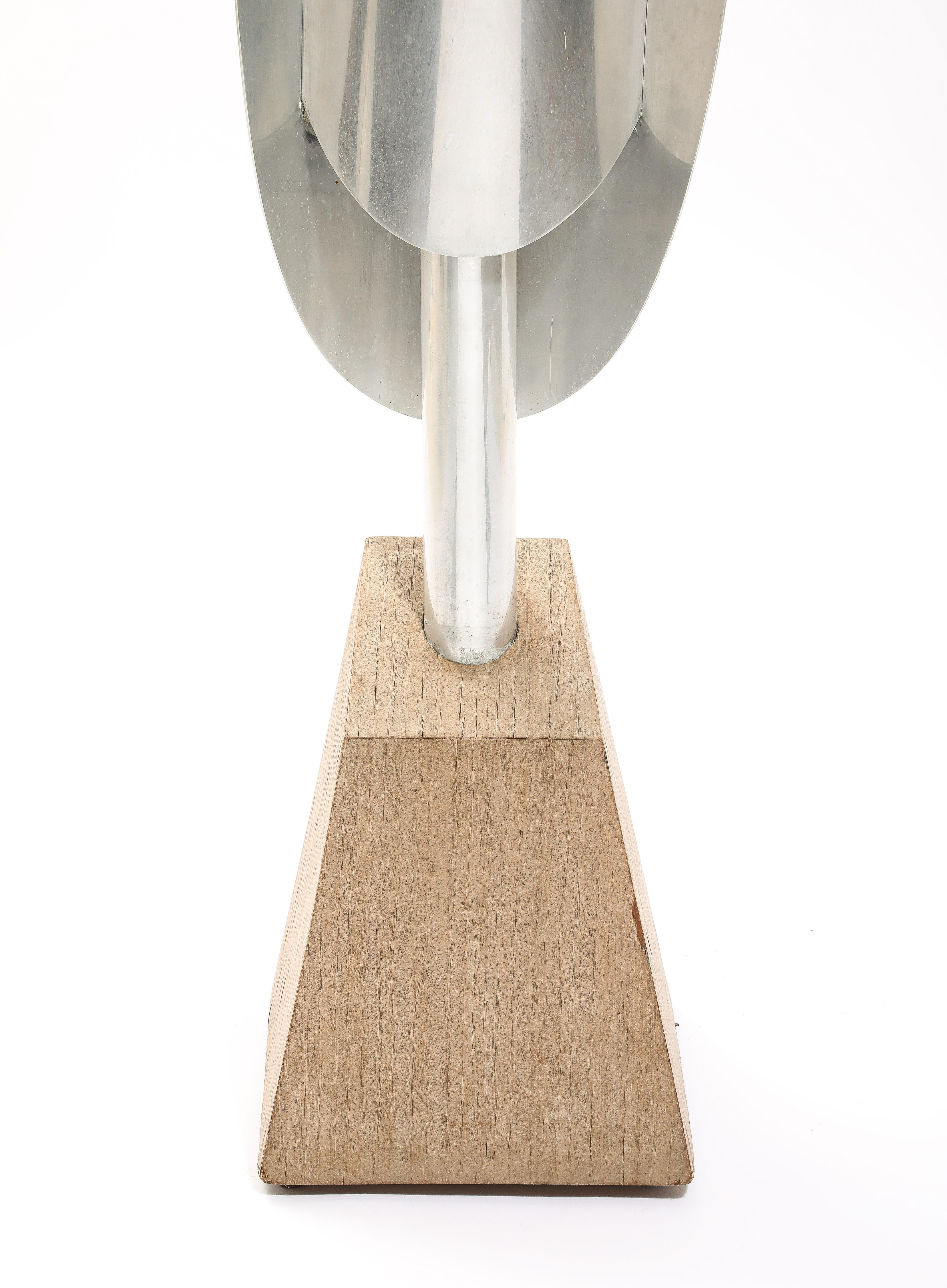 Belgian Studio Aluminum & Wood  Floor Lamp, Belgium 1970's For Sale