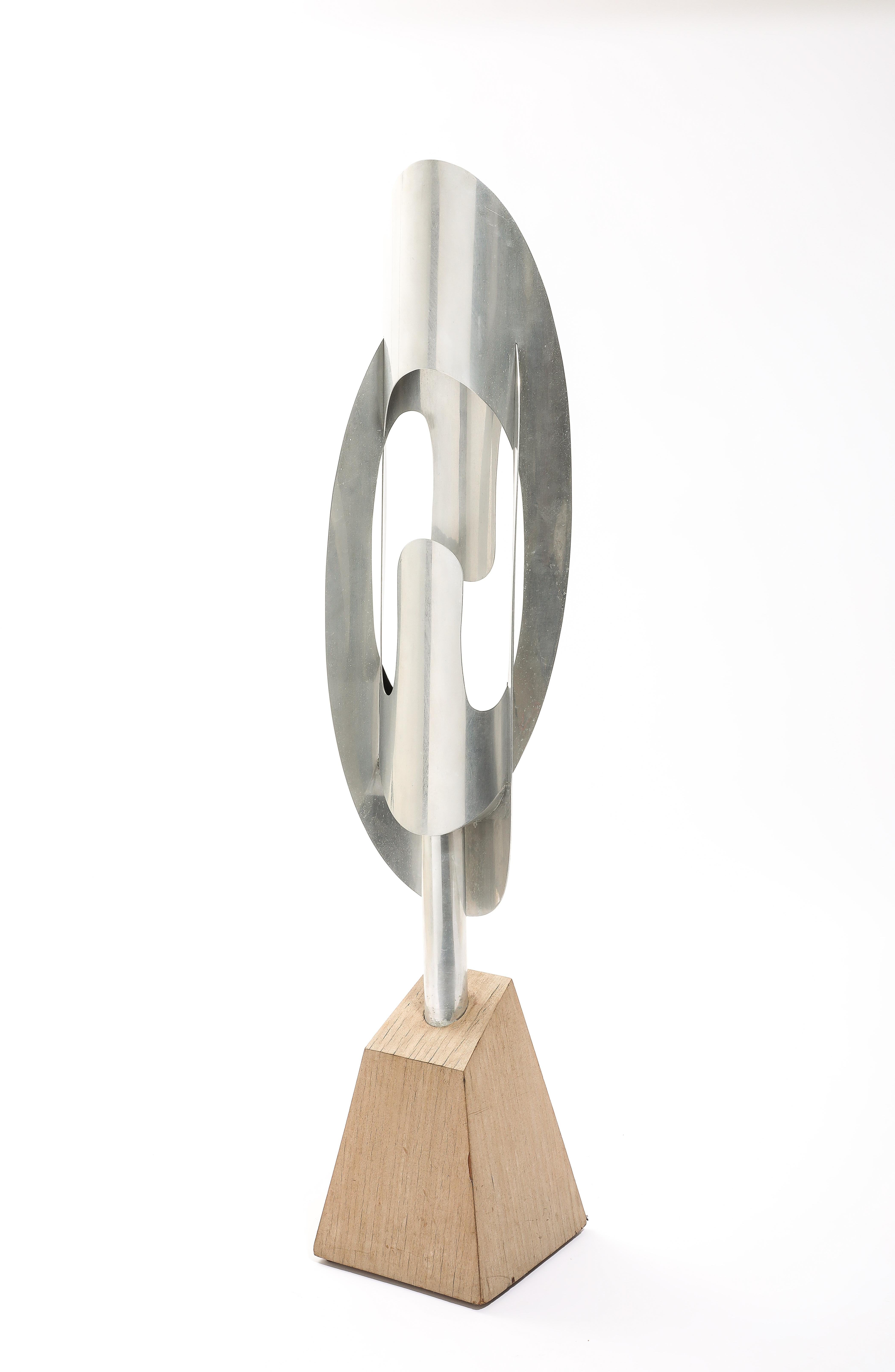 Studio Aluminum & Wood  Floor Lamp, Belgium 1970's In Good Condition For Sale In New York, NY