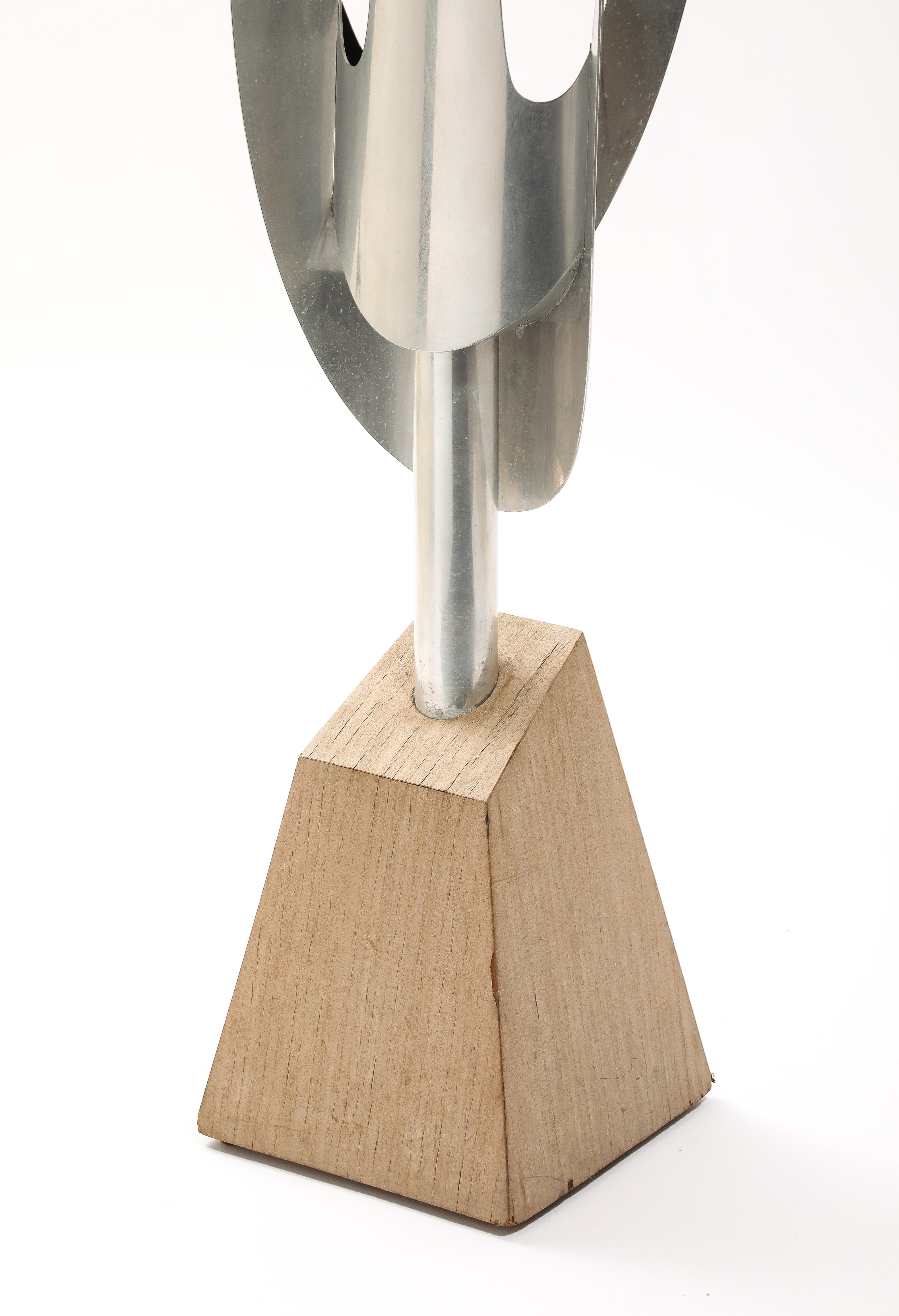 20th Century Studio Aluminum & Wood  Floor Lamp, Belgium 1970's For Sale