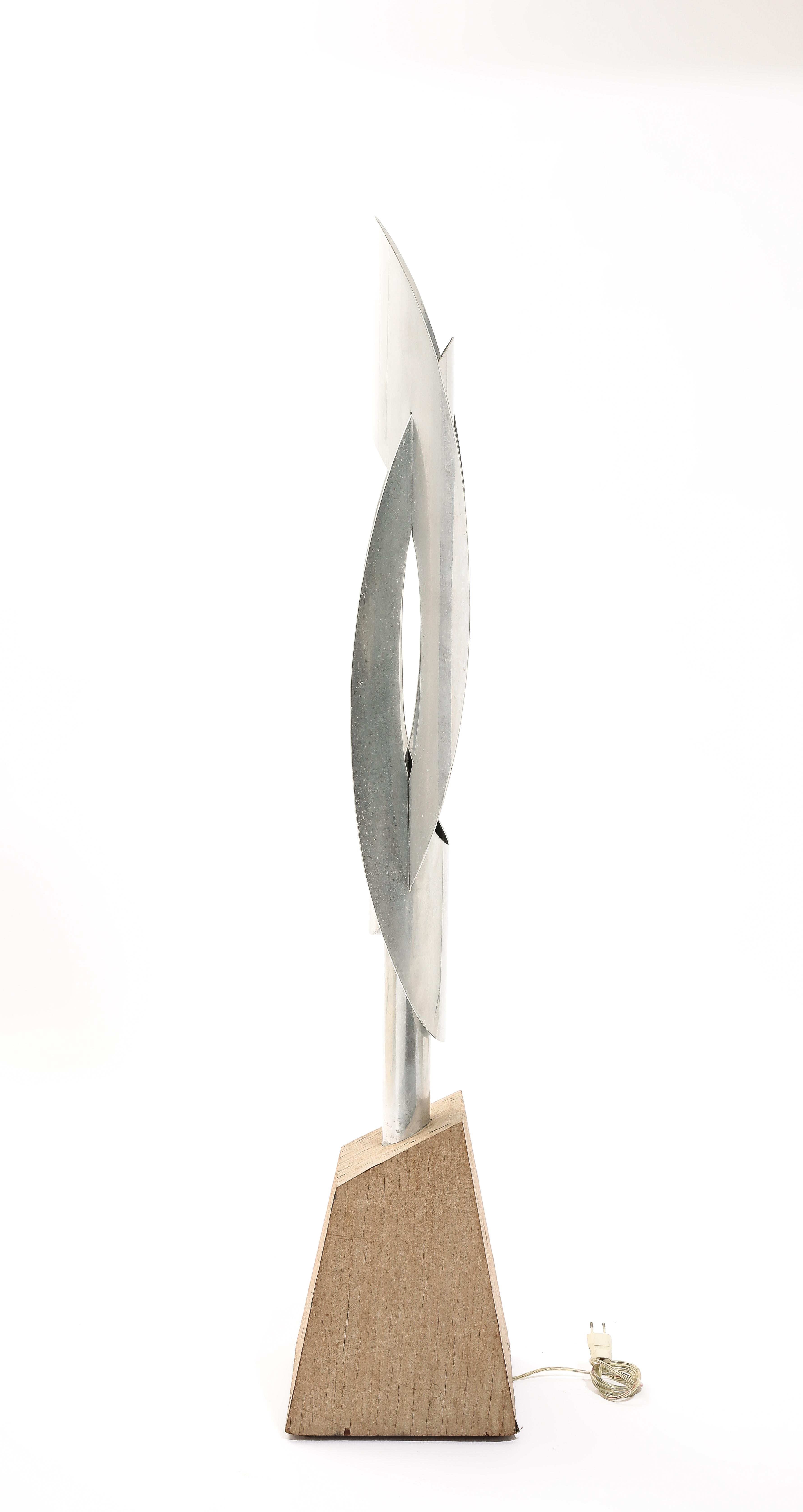 Studio Aluminum & Wood  Floor Lamp, Belgium 1970's For Sale 1