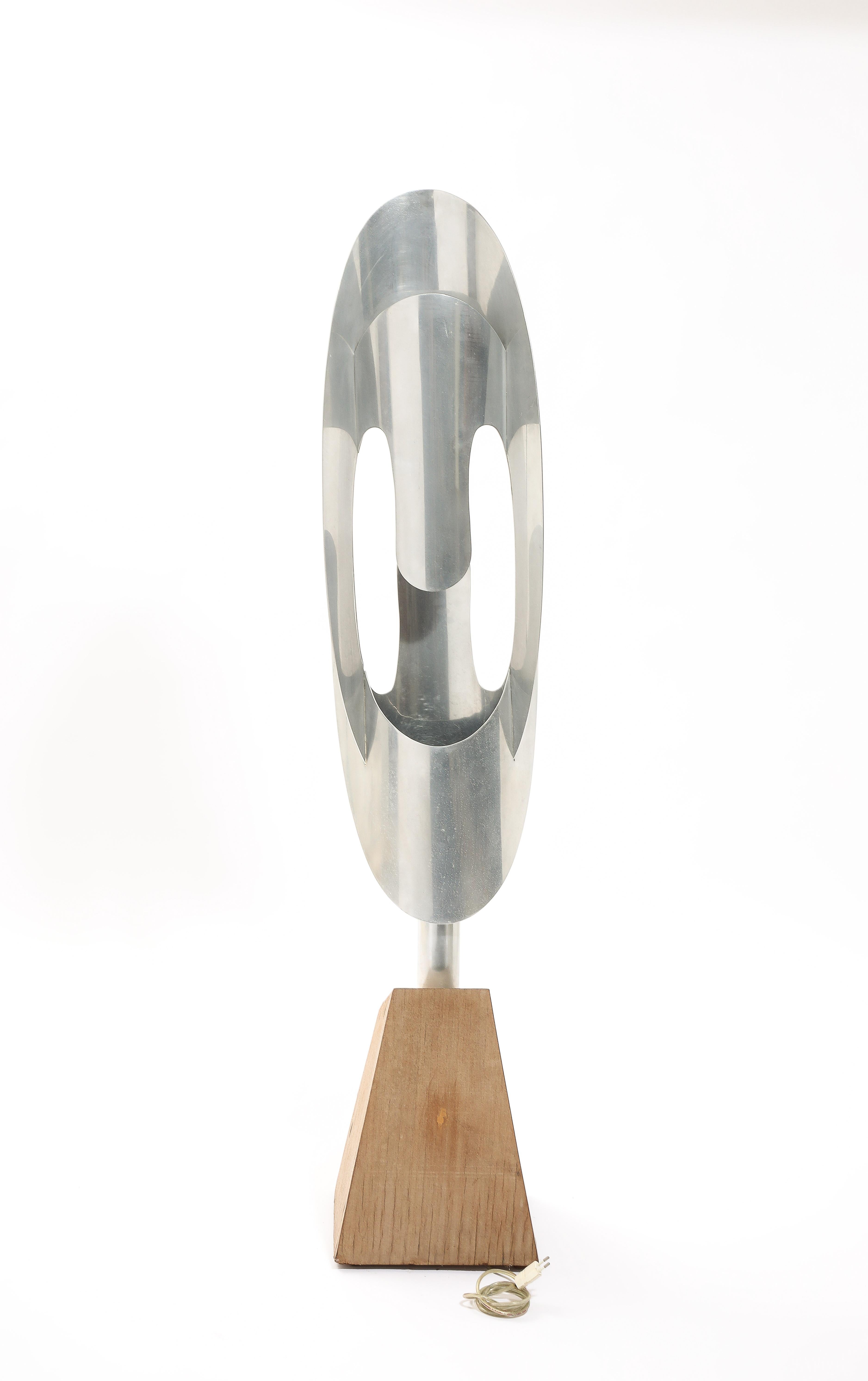 Studio Aluminum & Wood  Floor Lamp, Belgium 1970's For Sale 2