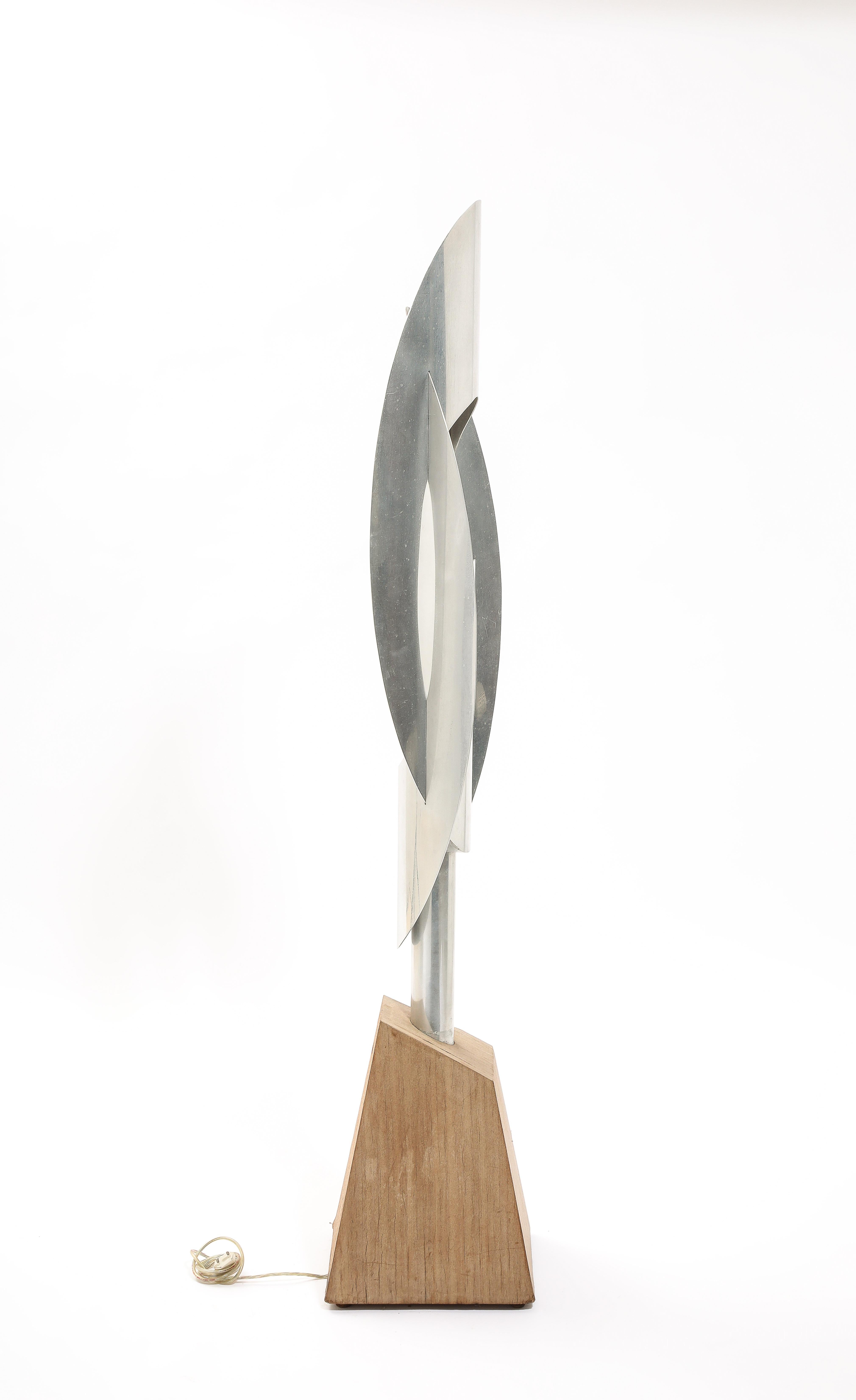 Studio Aluminum & Wood  Floor Lamp, Belgium 1970's For Sale 3
