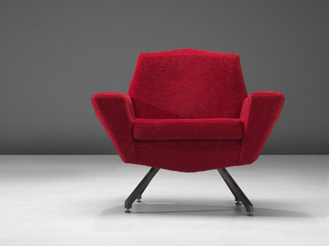 Italian Studio APA for Lenzi Lounge Chair in Red Upholstery  For Sale