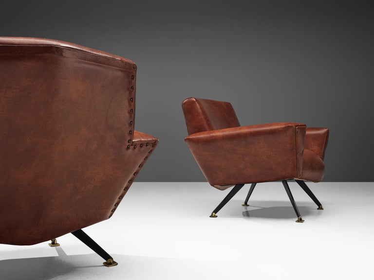 Studio APA for Lenzi Pair of Lounge Chairs in Brown Leatherette 3