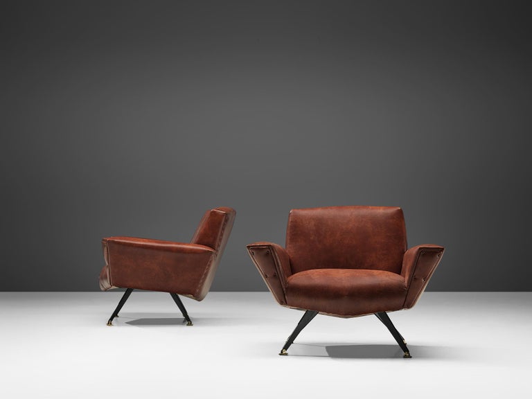 Mid-Century Modern Studio APA for Lenzi Pair of Lounge Chairs in Brown Leatherette