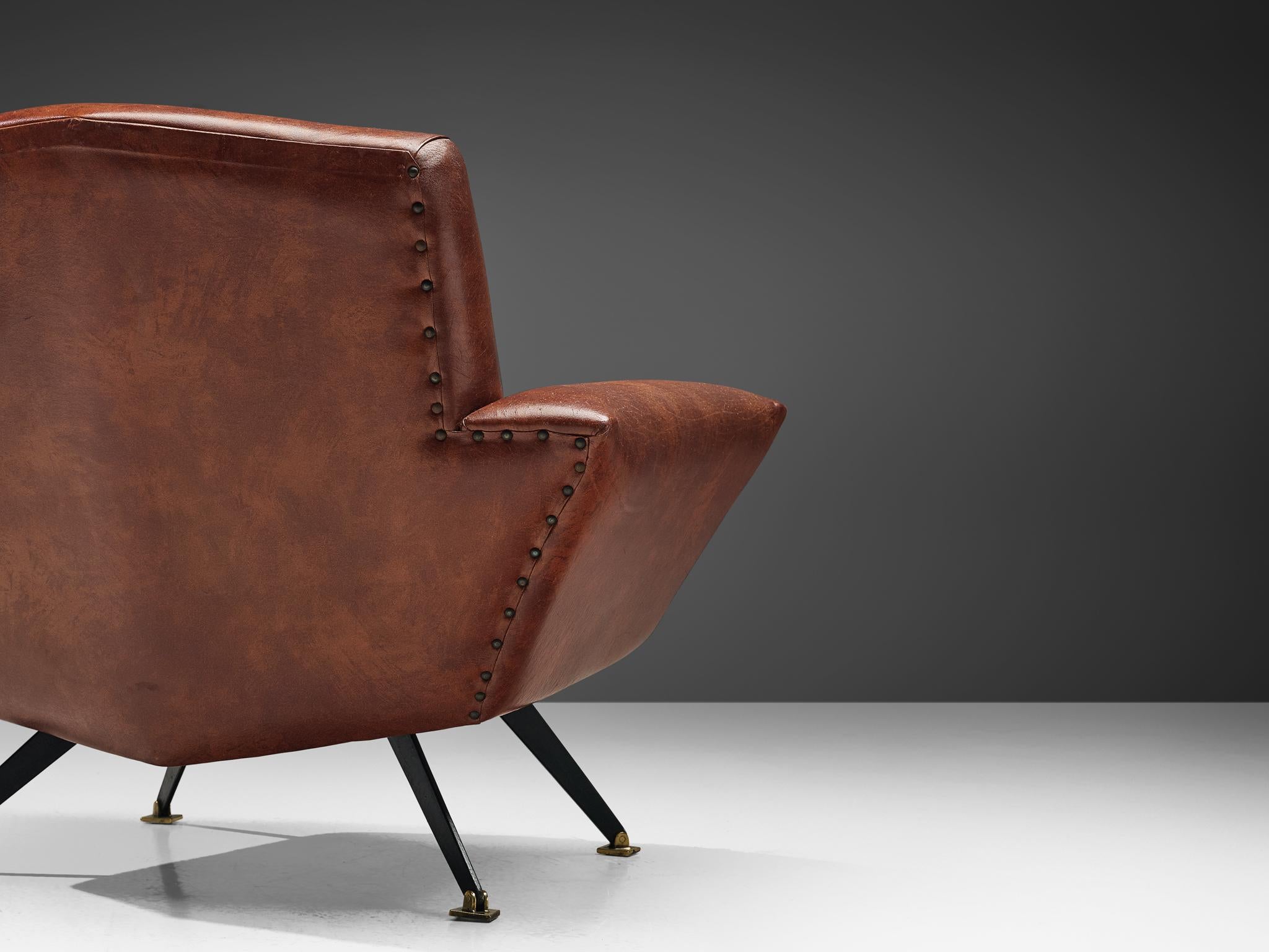 Italian Studio APA for Lenzi Pair of Lounge Chairs in Brown Leatherette