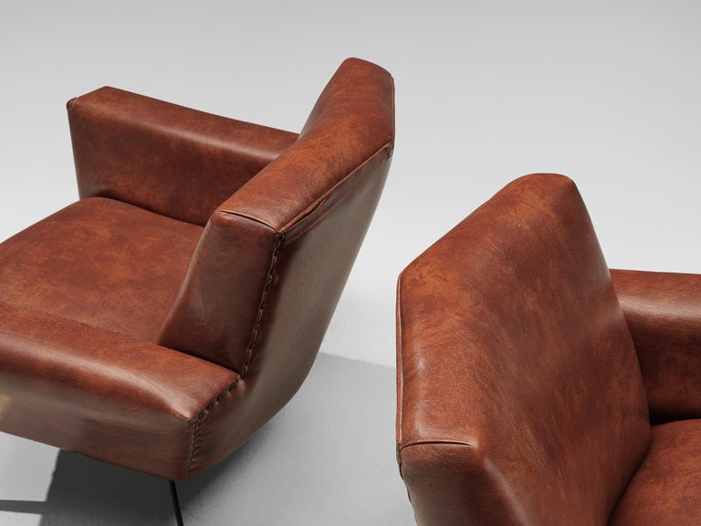 Mid-20th Century Studio APA for Lenzi Pair of Lounge Chairs in Brown Leatherette