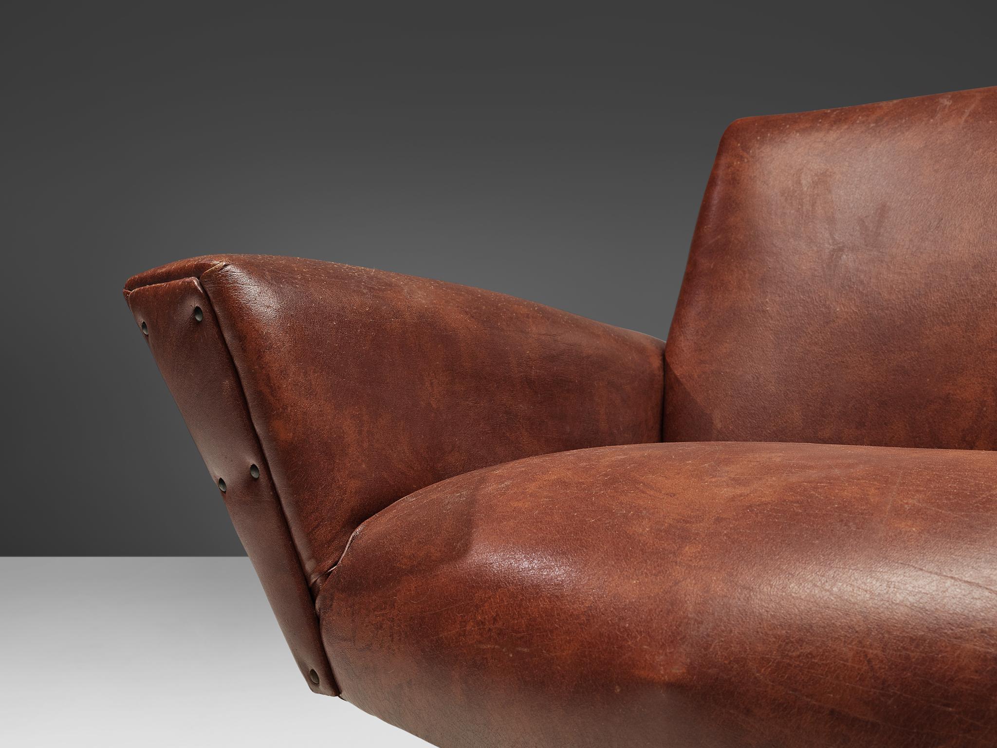 Faux Leather Studio APA for Lenzi Pair of Lounge Chairs in Brown Leatherette