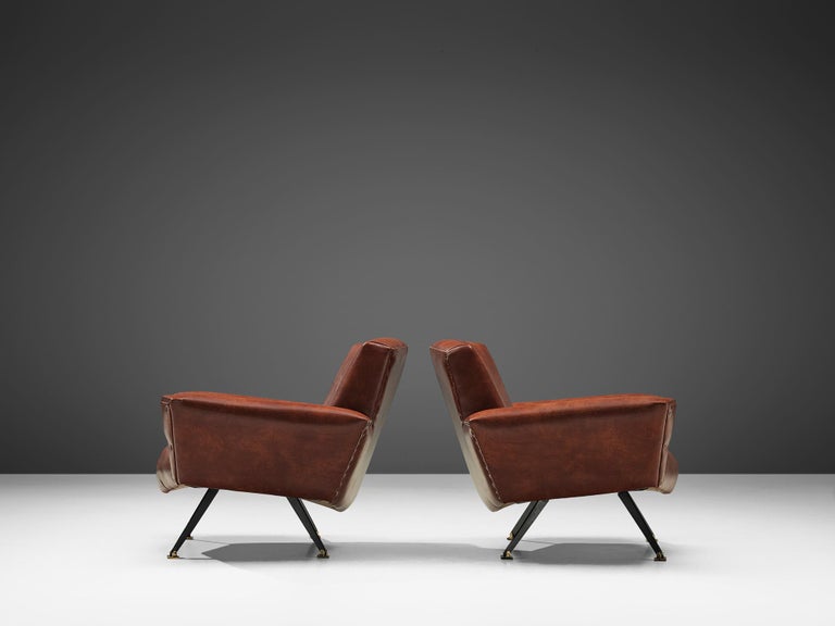 Studio APA for Lenzi Pair of Lounge Chairs in Brown Leatherette 2