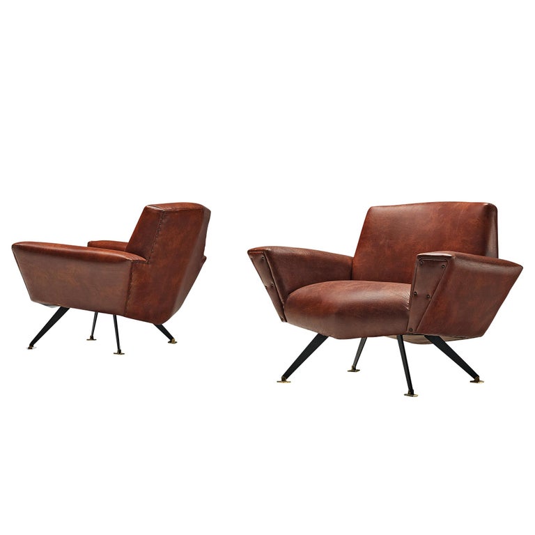 Studio APA for Lenzi Pair of Lounge Chairs in Brown Leatherette
