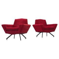 Studio APA for Lenzi Pair of Lounge Chairs in Red Upholstery 