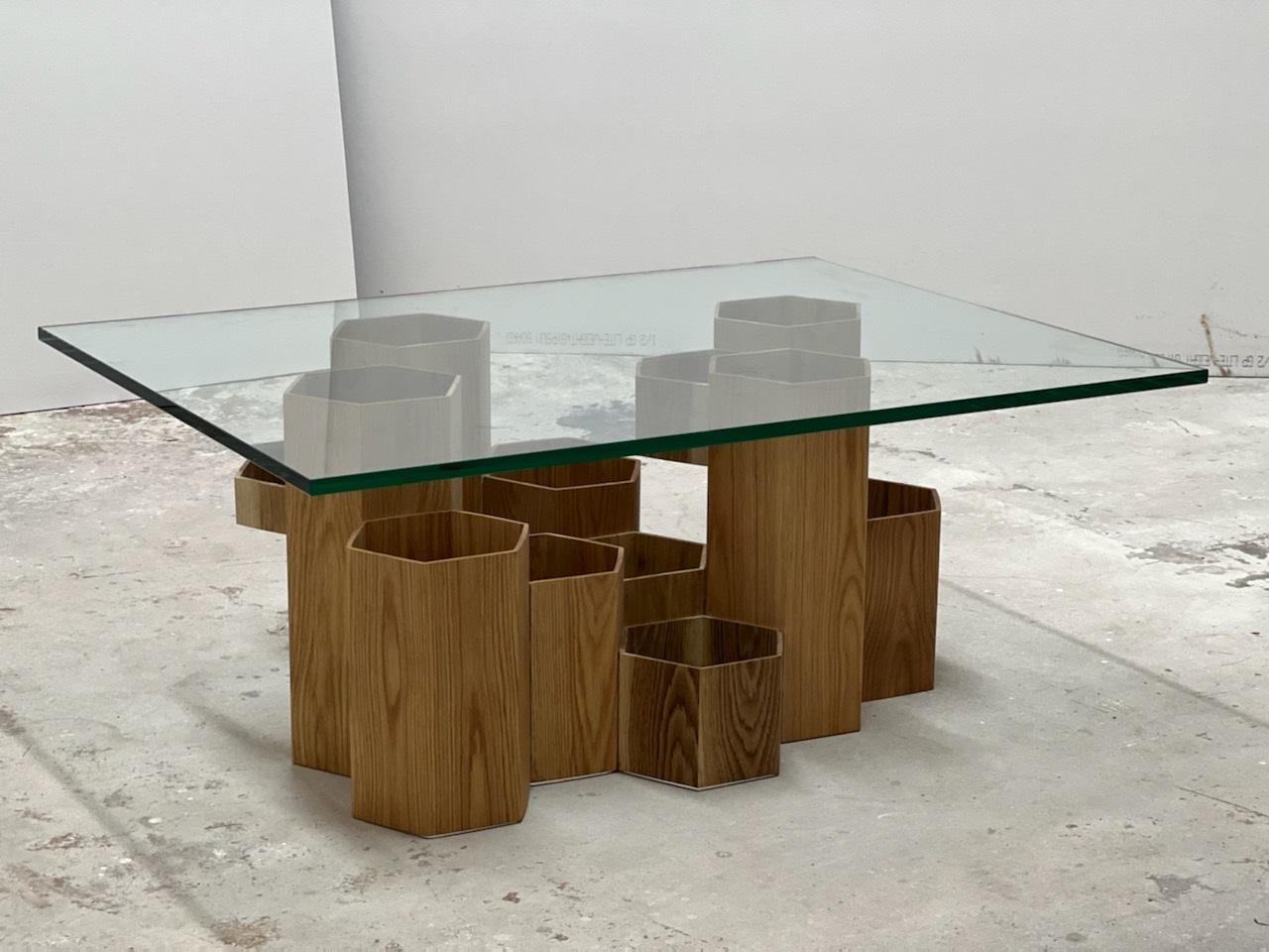 Organic Modern Studio Apotroes Solid Oak Honeycomb Coffee Table For Sale