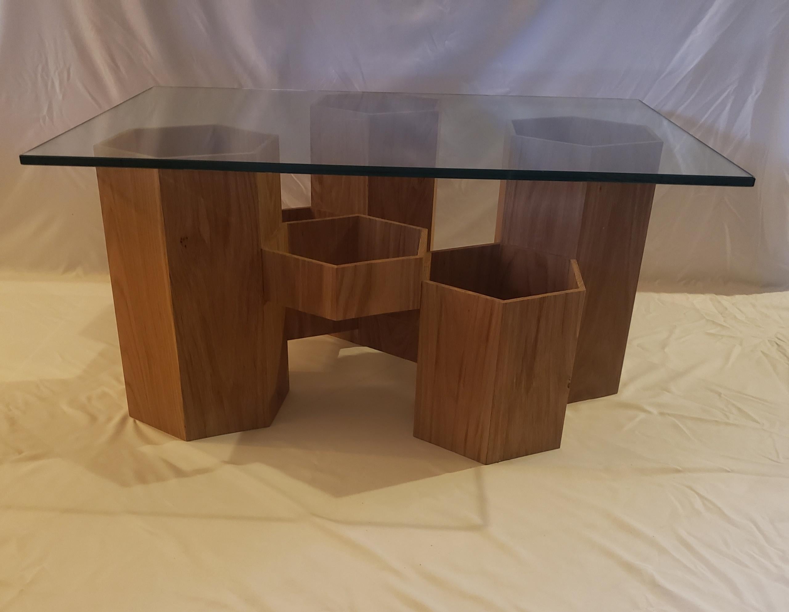 Organic Modern Studio Apotroes Solid White Oak Honeycomb Coffee Table for Small Spaces For Sale