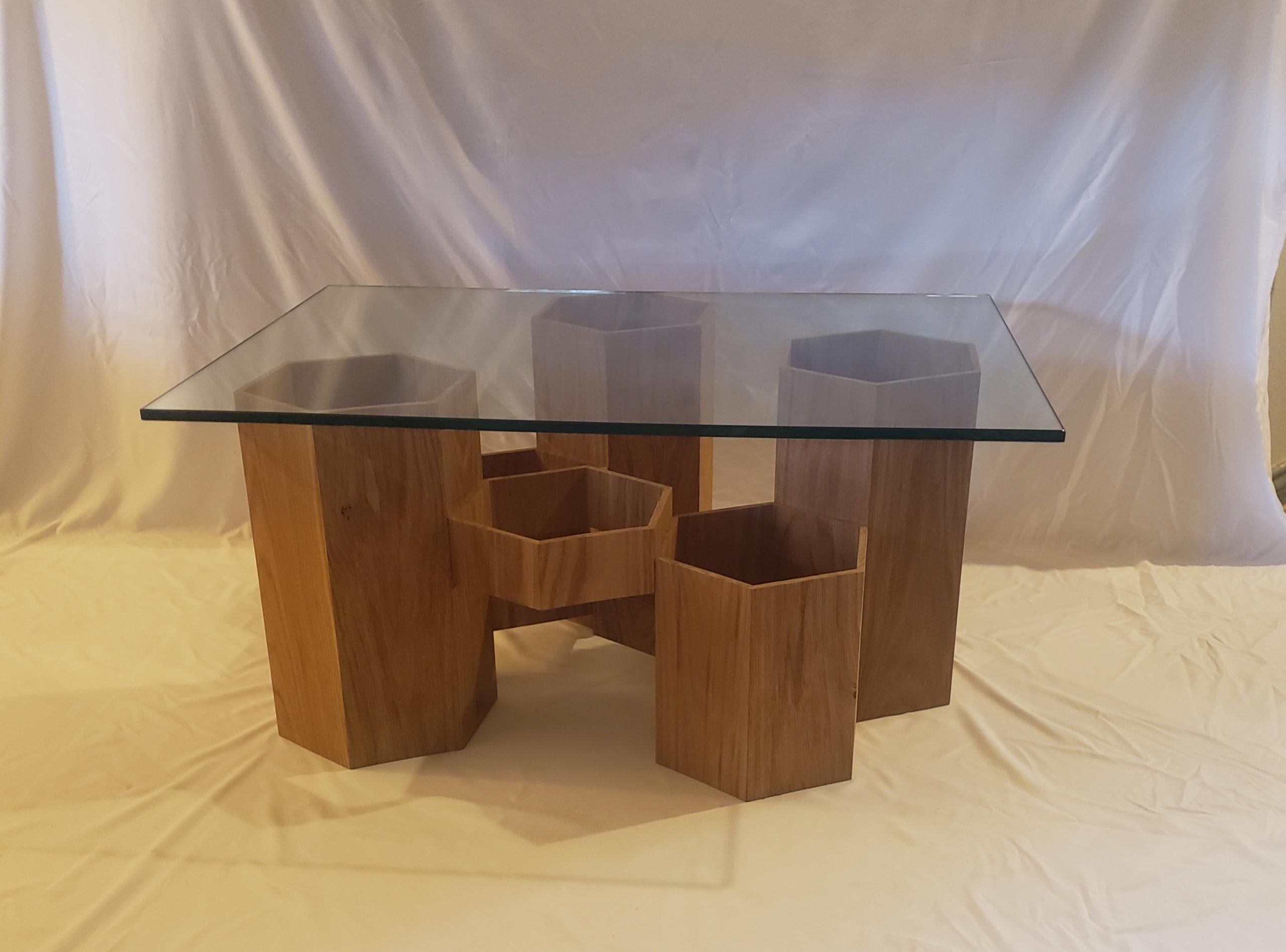 American Studio Apotroes Solid White Oak Honeycomb Coffee Table for Small Spaces For Sale
