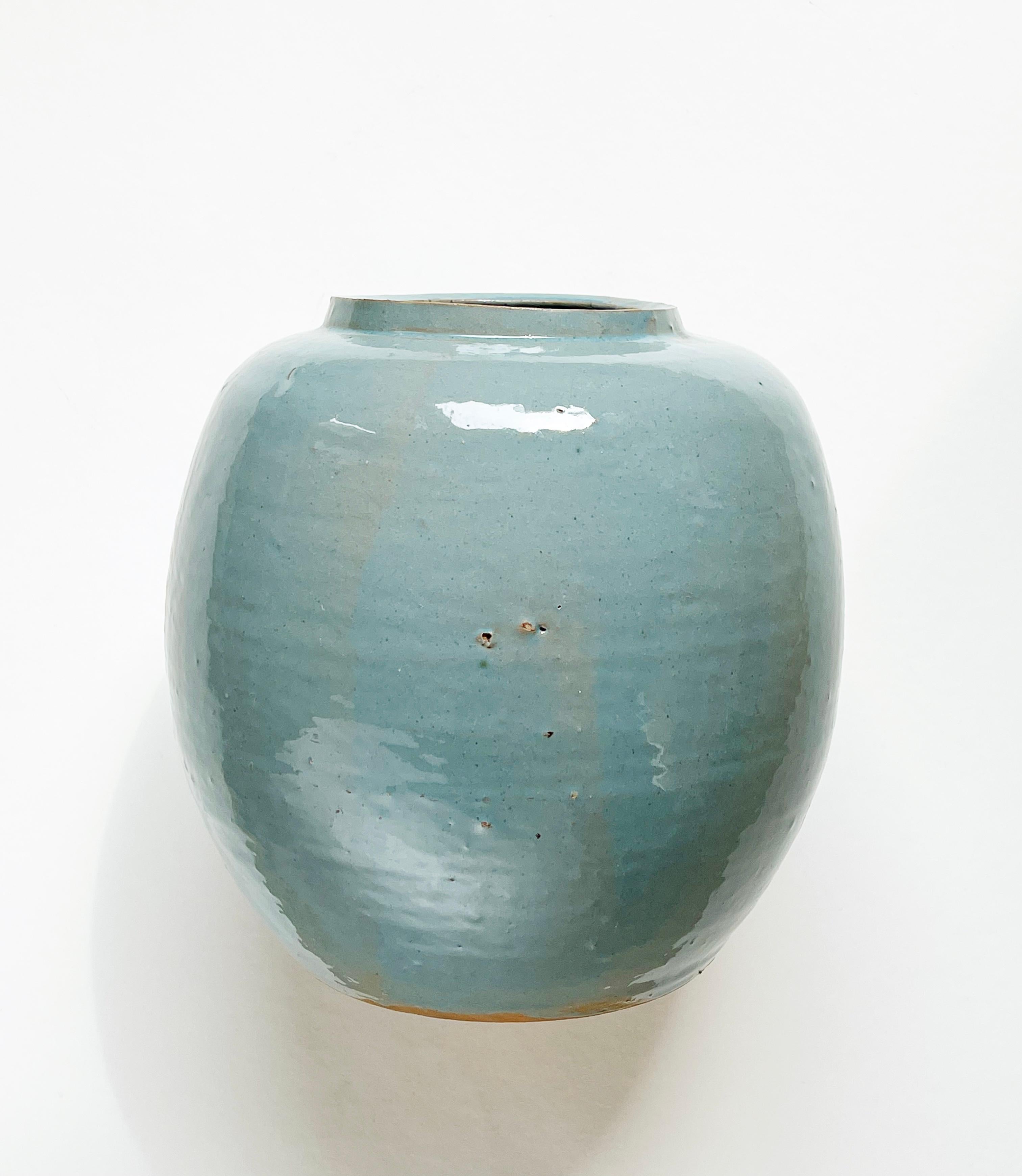 Edo Studio Art Ceramic Vase Turquoise & Brush Stroke Bird, likely Japan, 1980s For Sale