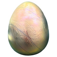 Studio Art Glas Iridescent Egg Paperweight Signed Maslach 1979