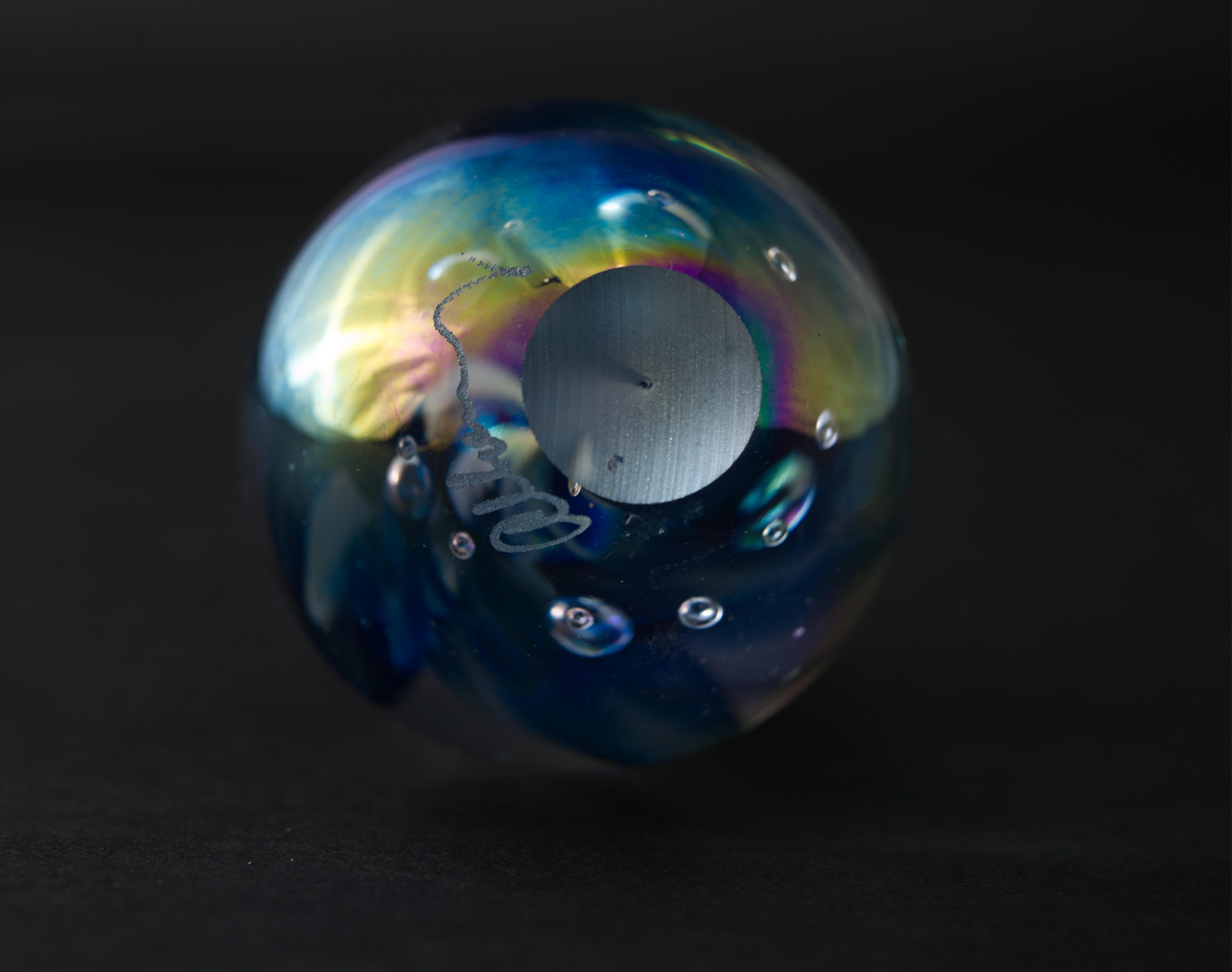 Studio Art Glass Paperweight with Abstract Blue and White For Sale 2