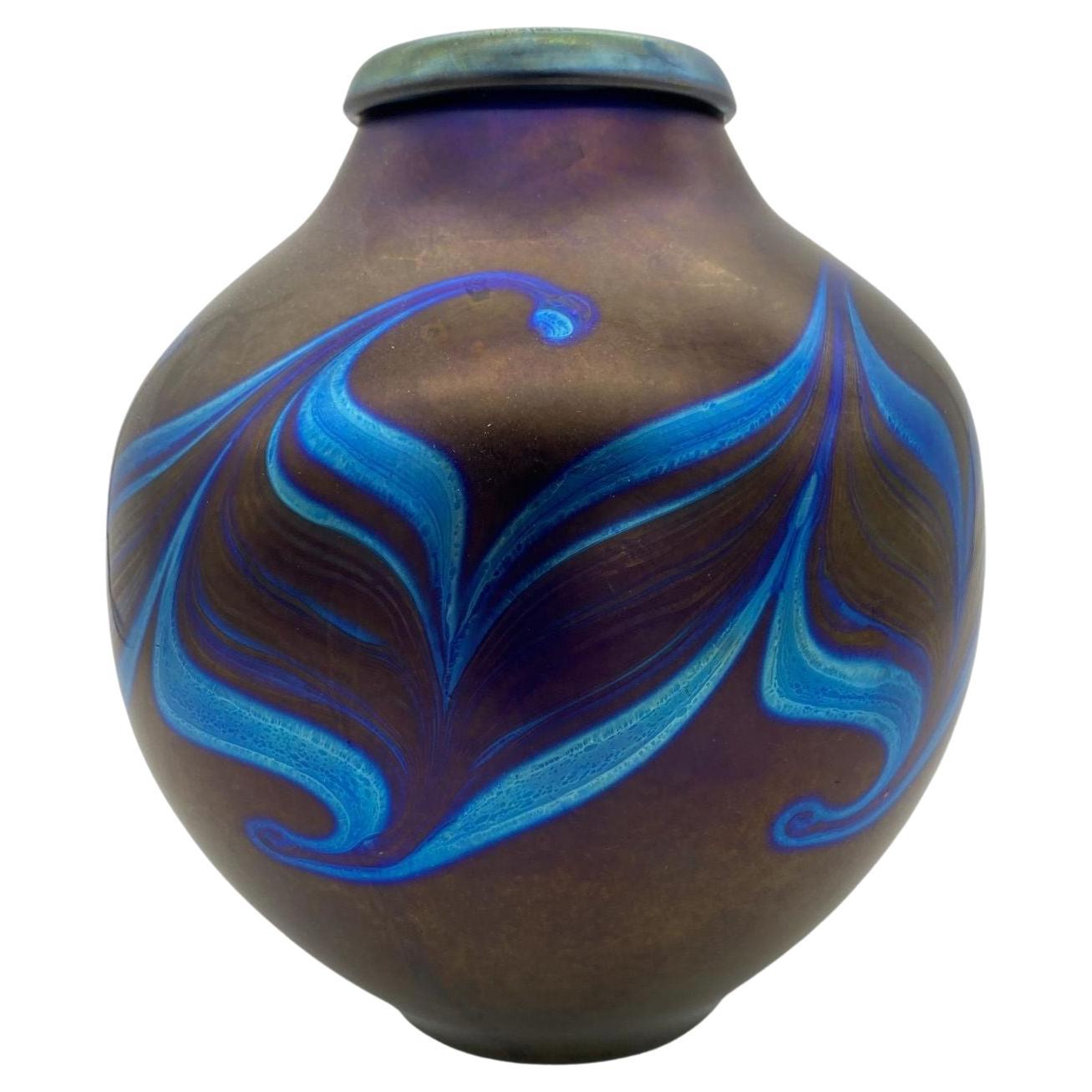 Studio Art Iridescent Swirl Glass Vase by Lundberg Studios, Circa 1981