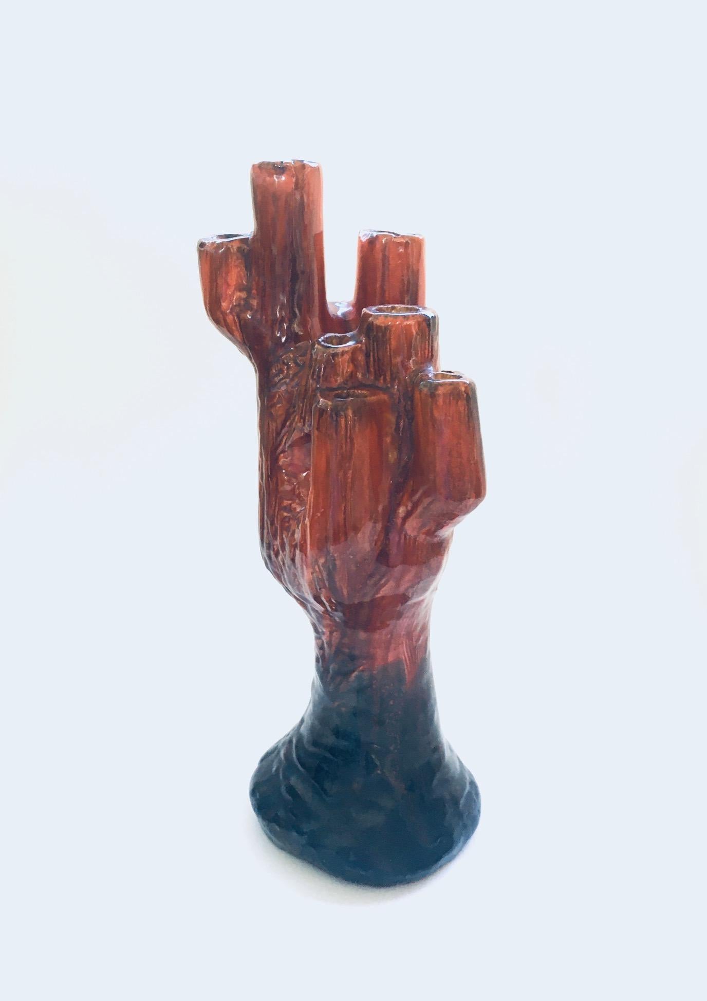 Studio Art Pottery Kerzenhalter in Kakteenform, Keramikobjekt, signiert F.B. 1960er Jahre (Französisch) im Angebot
