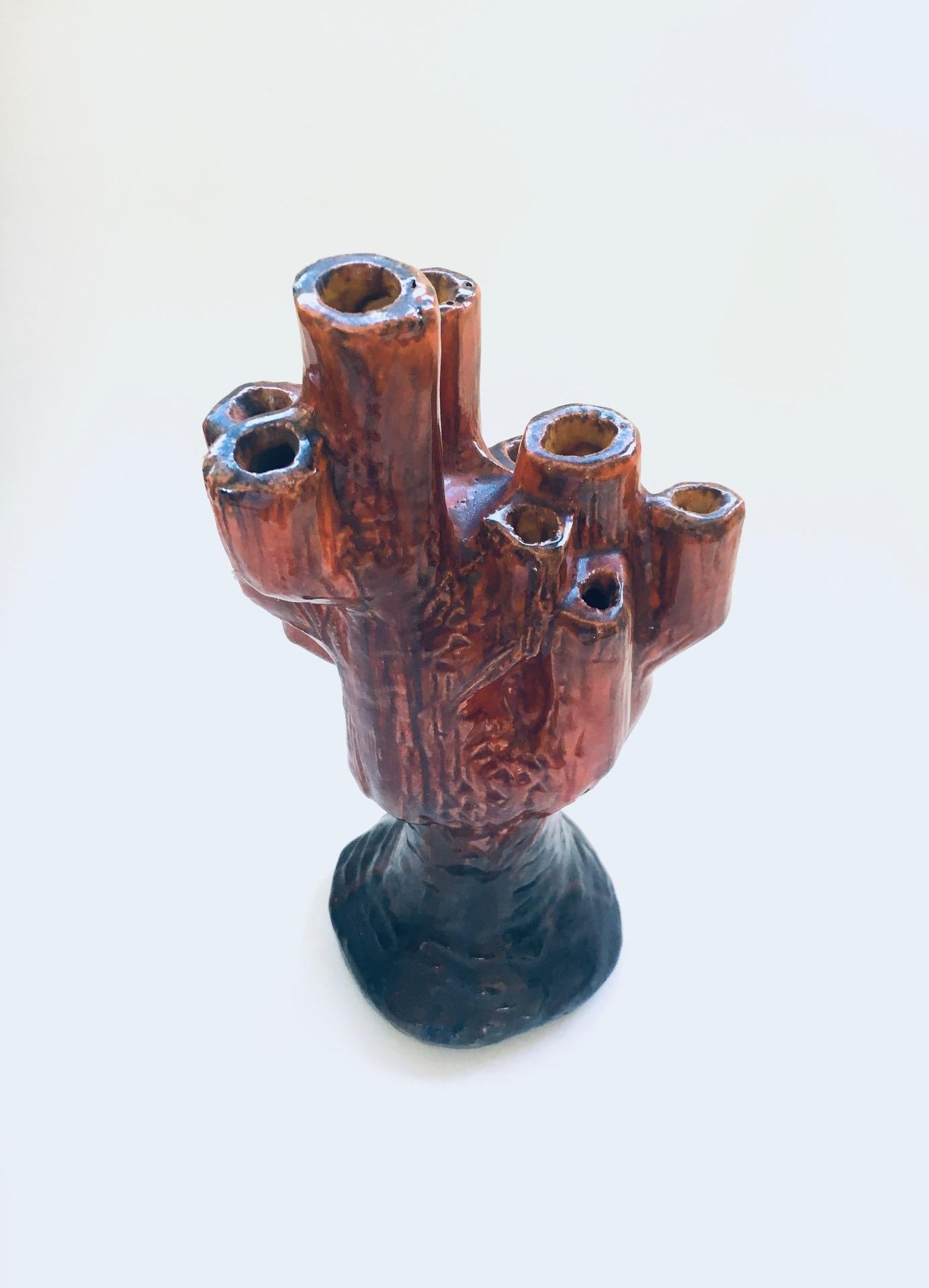 Studio Art Pottery Candle Holder Cactus Shaped Ceramic Object, signed F.B. 1960s For Sale 1