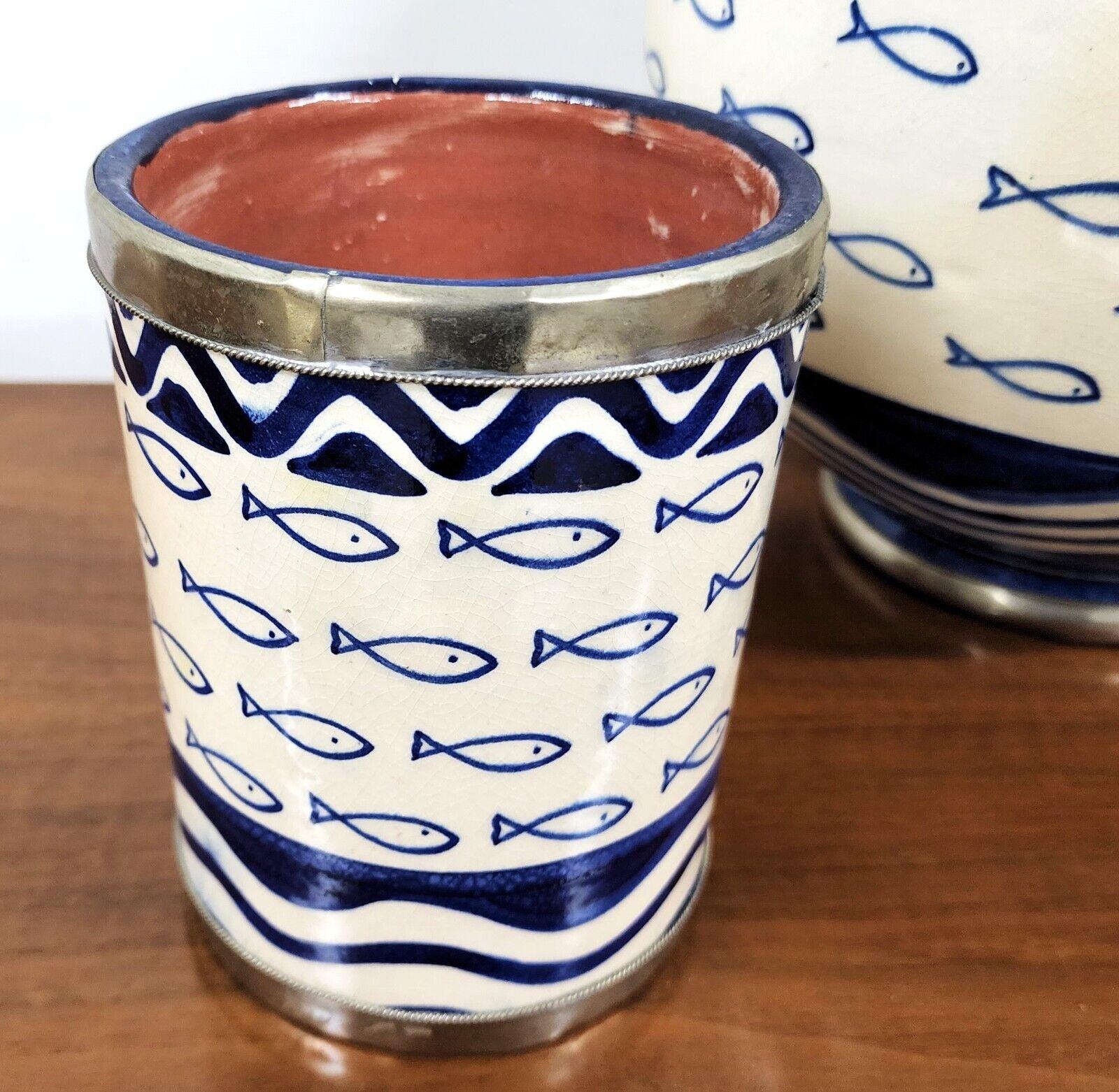 Studio Art Pottery Cookie Jar Utensil Holder Lidded Jar 3 Piece Set For Sale 3