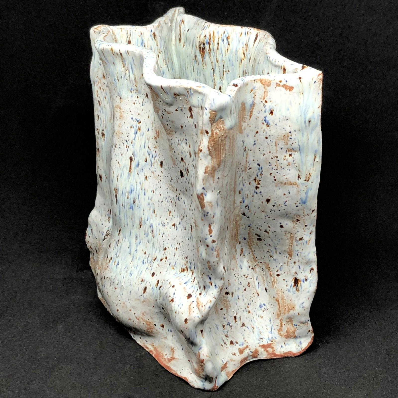 Studio Art Pottery Earthenware Paper Bag Vase vintage german 1960s 4