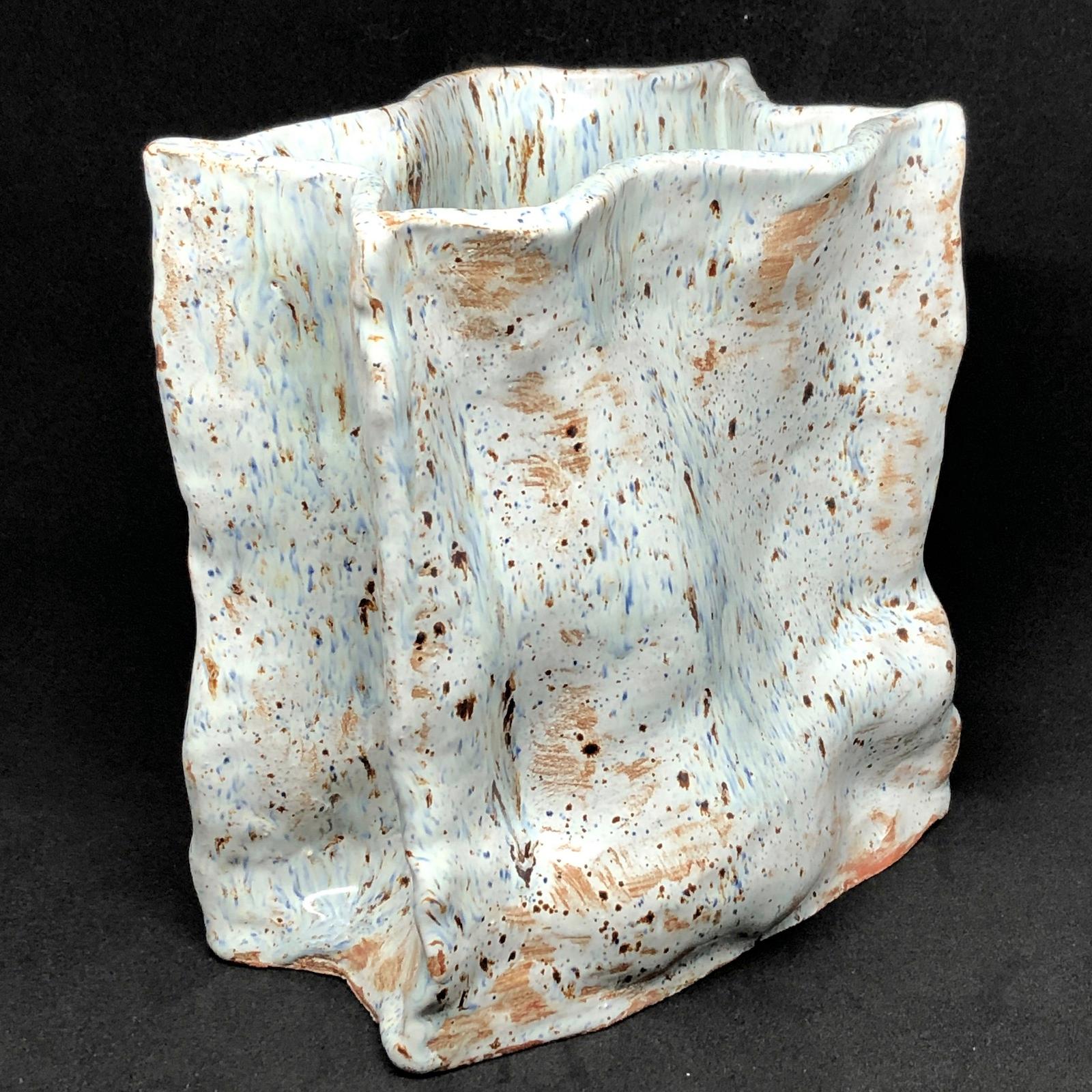 Studio Art Pottery Earthenware Paper Bag Vase vintage german 1960s 3