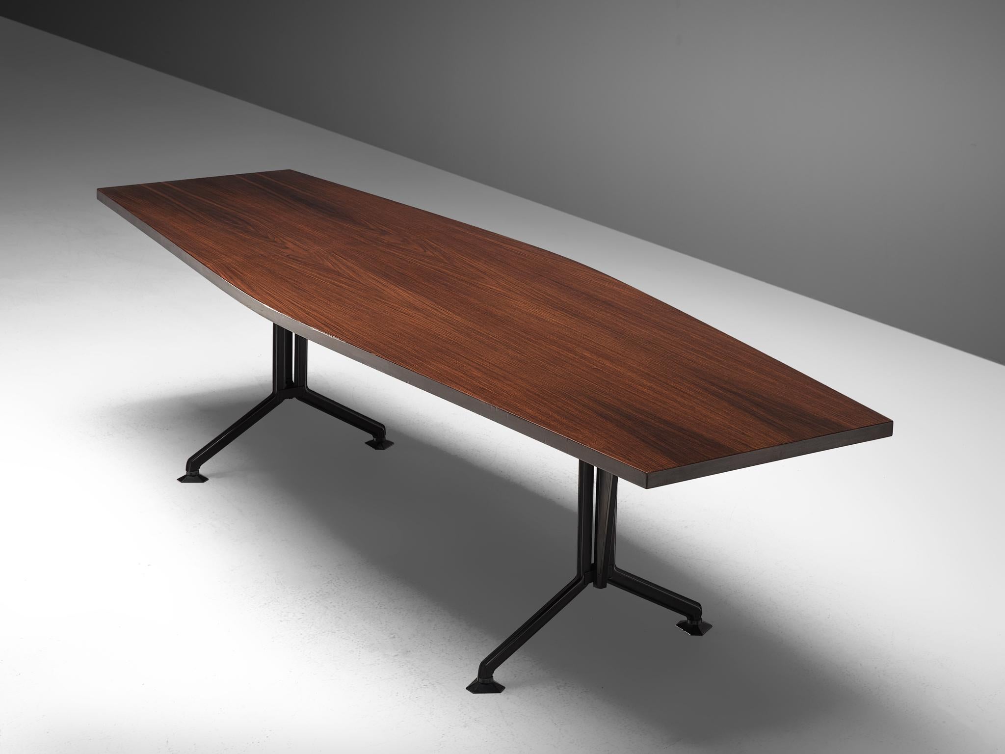 Studio BBPR for Olivetti, conference table, rosewood and metal, Italy, 1960s

This high quality conference table is part of the office furniture Line ‘Arco’ by Studio BBPR, designed in the 1960s. The supporting frames are executed in black