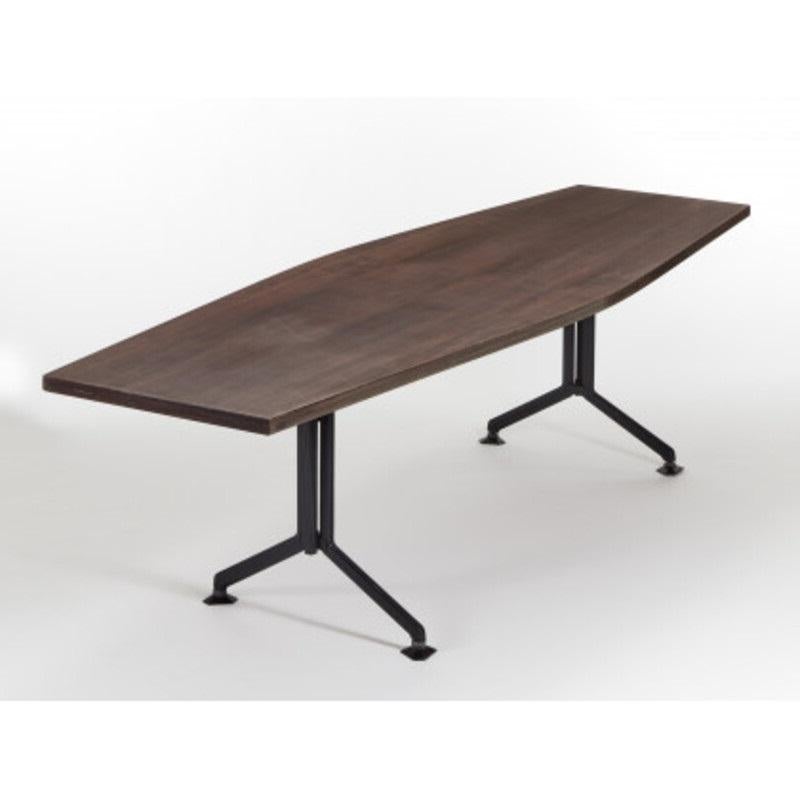 Rare Arco meeting table with a wooden top and a black painted metal structure. 
Designed by  Studio BBPR (Barbiano di Belgiojoso, Presserutti and Rogers) and produced by Olivetti, Ivrea, 1950s.

Olivetti is Italian office machinery and furniture