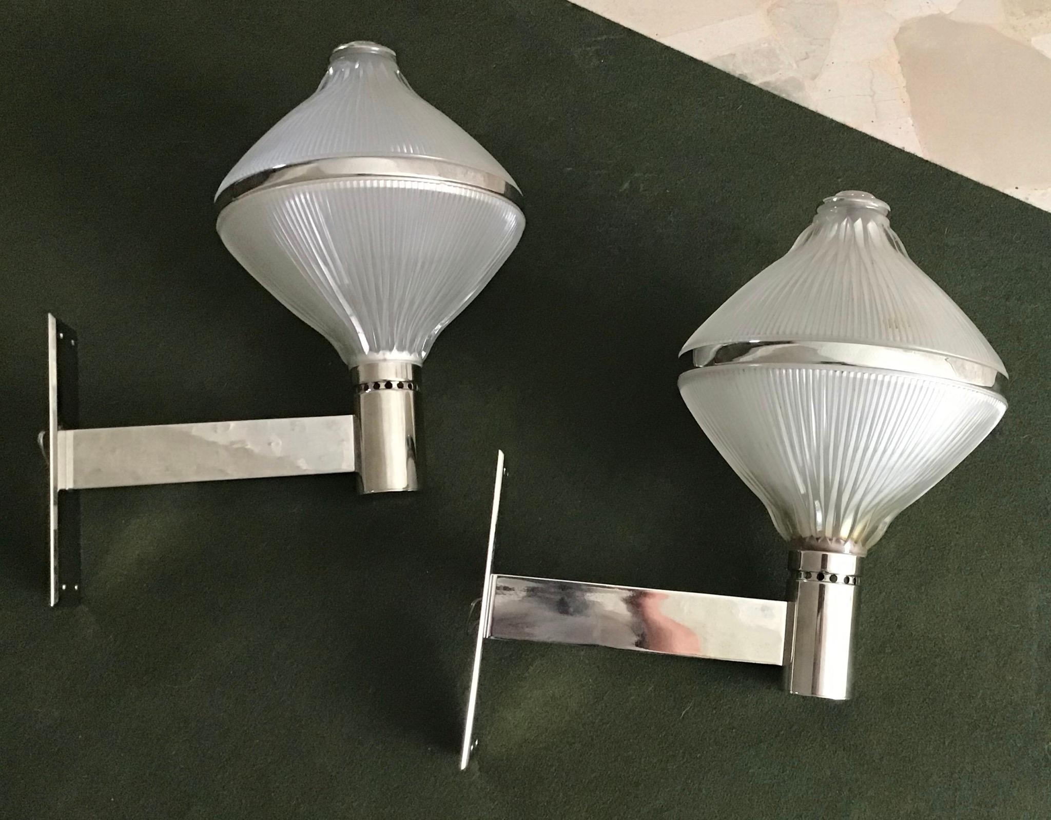Studio BBPR Artemide Sconces Nickel-Plated Brass and Moulded Glass, 1963, Italy For Sale 7