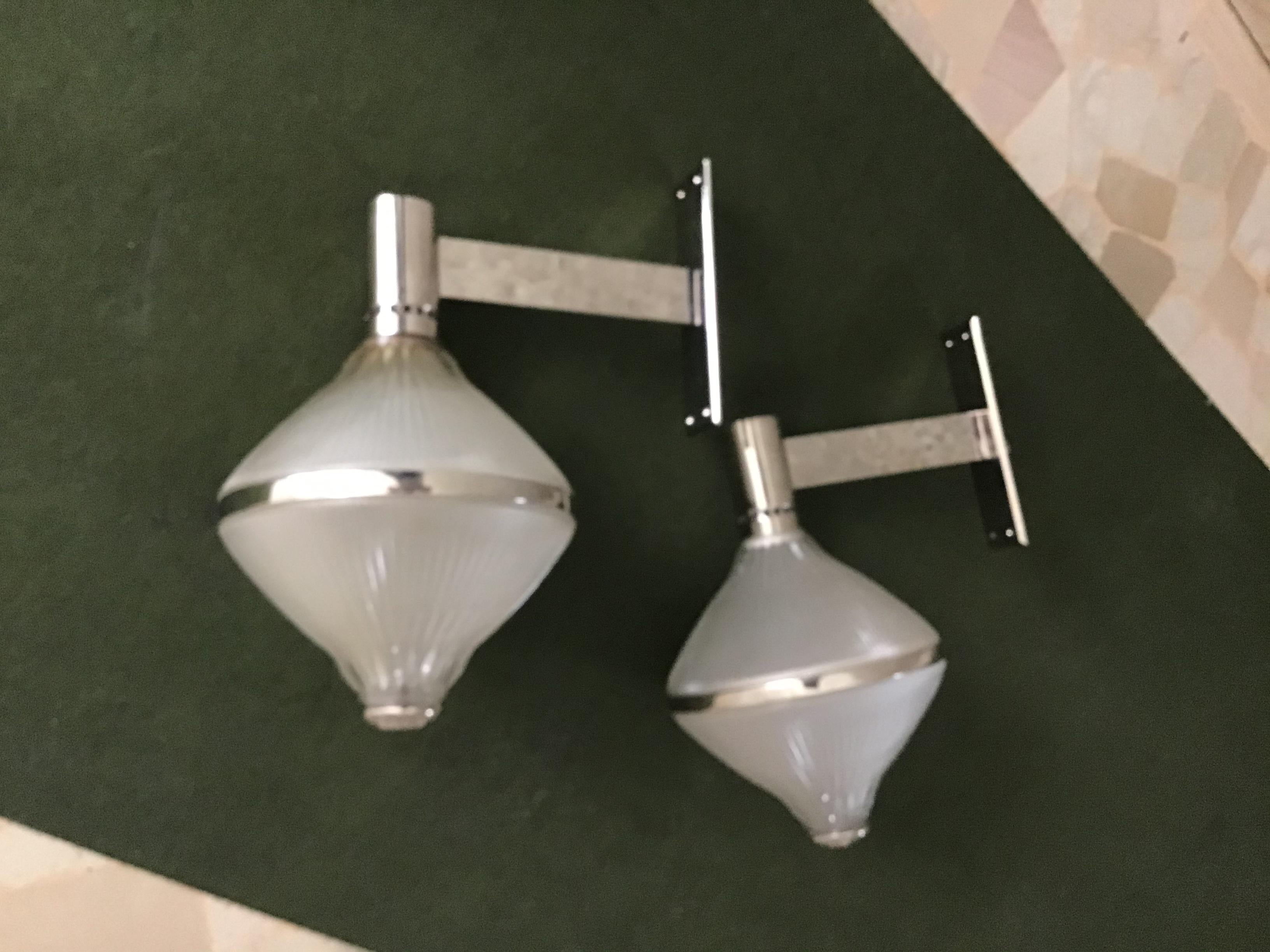 Reeded Glass Studio BBPR Artemide Sconces Nickel-Plated Brass and Moulded Glass, 1963, Italy For Sale