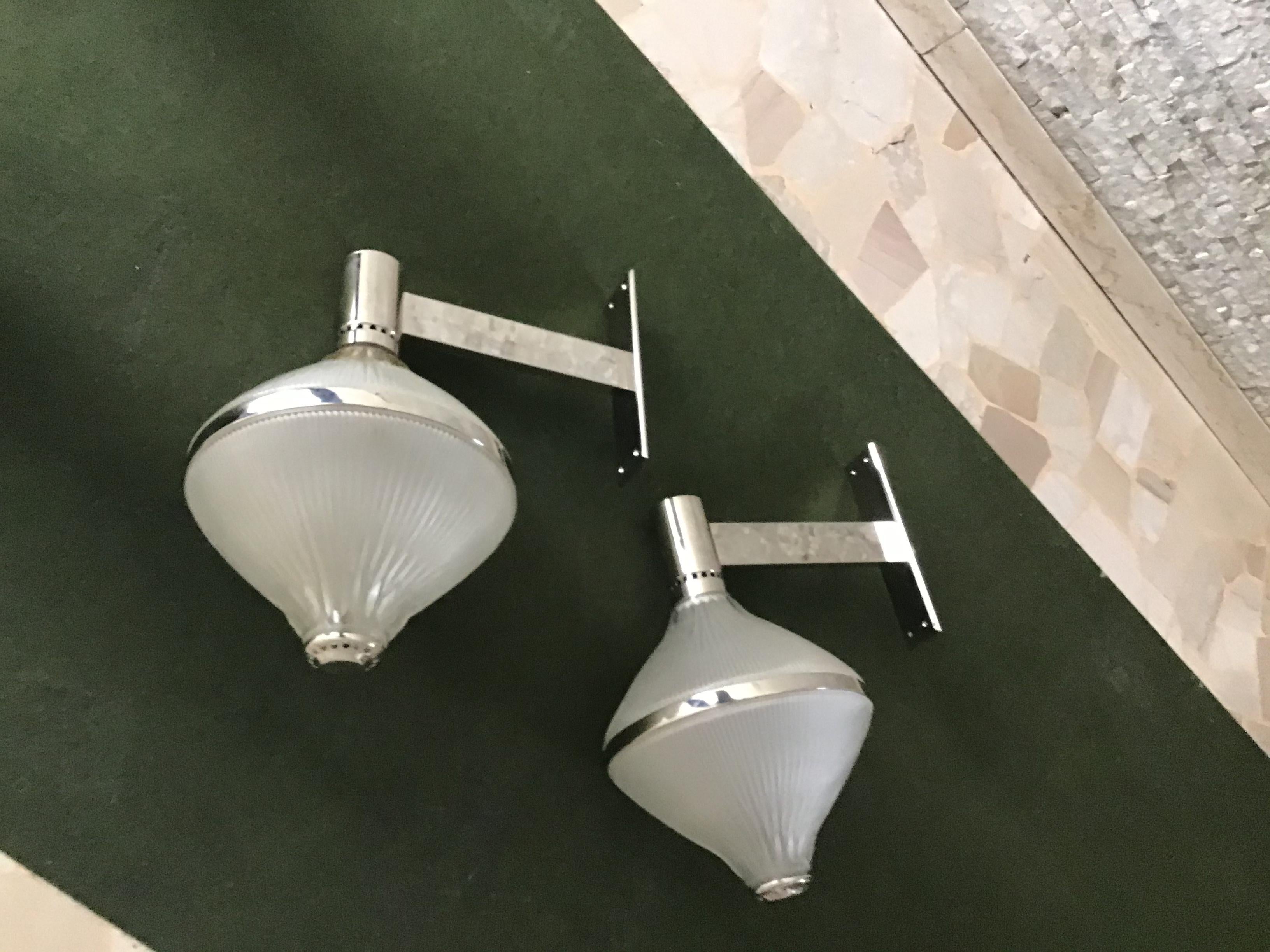 Studio BBPR Artemide Sconces Nickel-Plated Brass and Moulded Glass, 1963, Italy For Sale 1