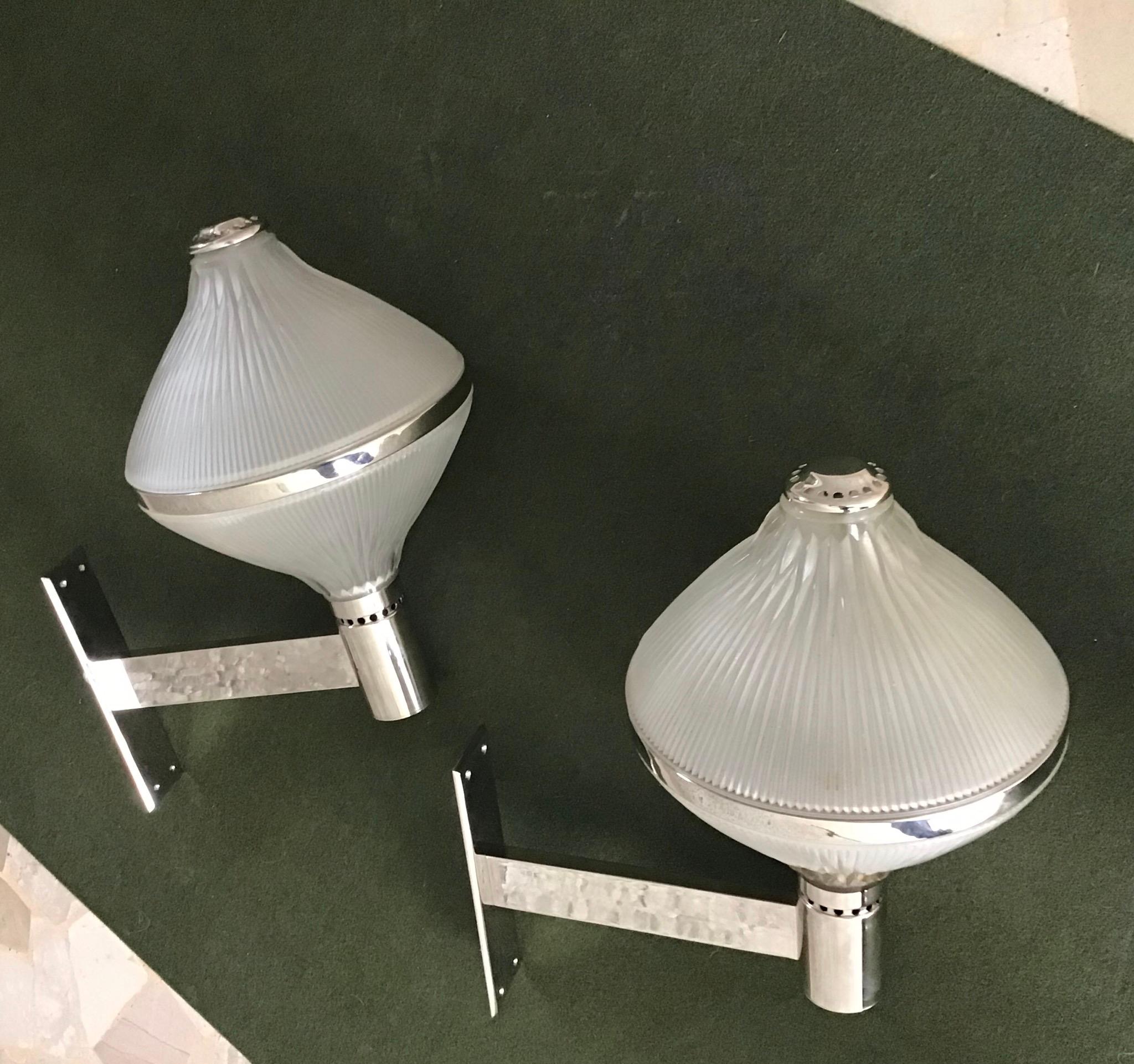 Studio BBPR Artemide Sconces Nickel-Plated Brass and Moulded Glass, 1963, Italy For Sale 2
