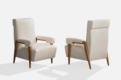 Studio BBPR Attribution, Lounge Chairs, Wood, Fabric, Italy, 1950s