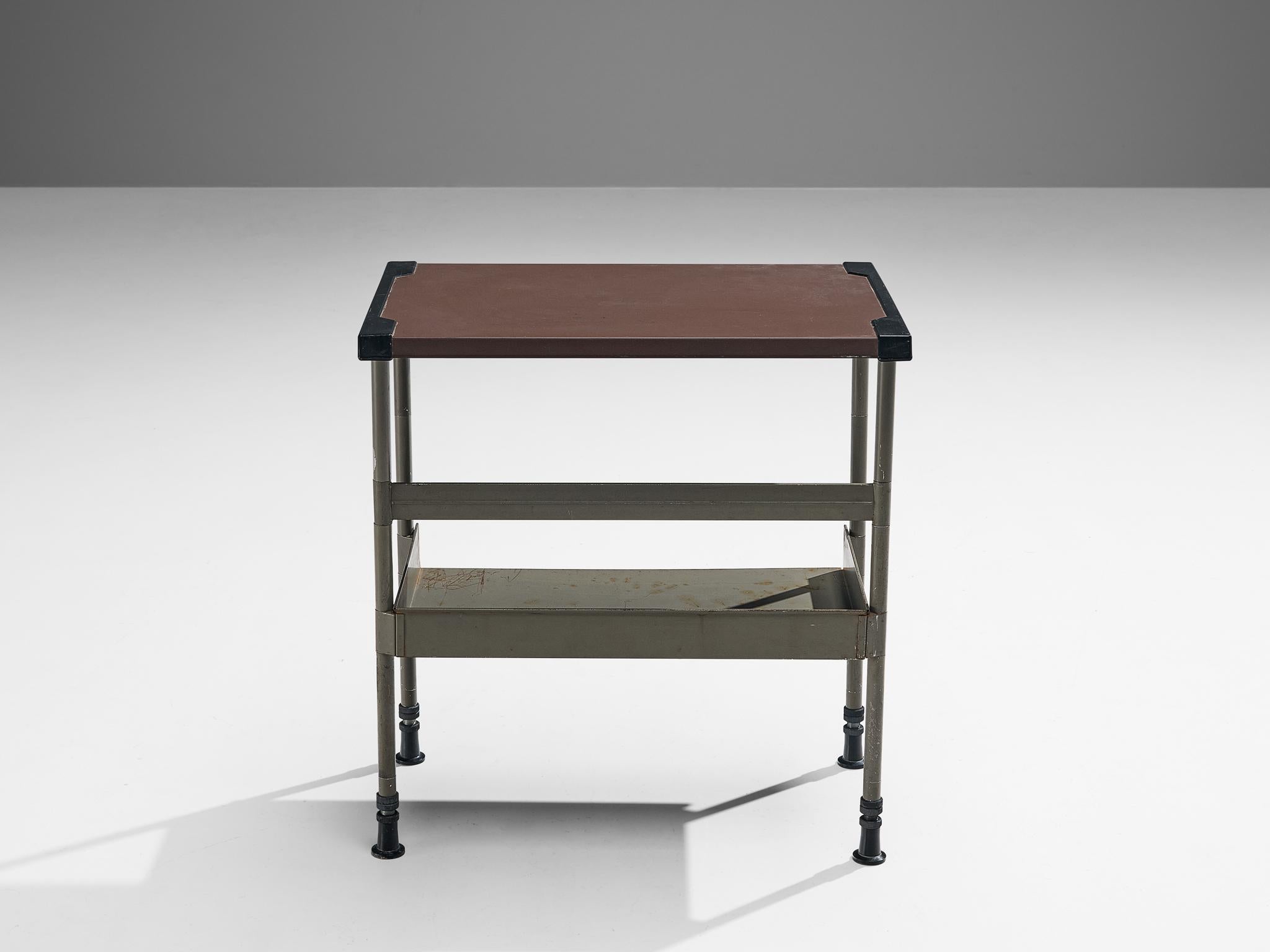 Italian Studio BBPR for Olivetti Side Table in Grey Coated Steel with Brown Top 