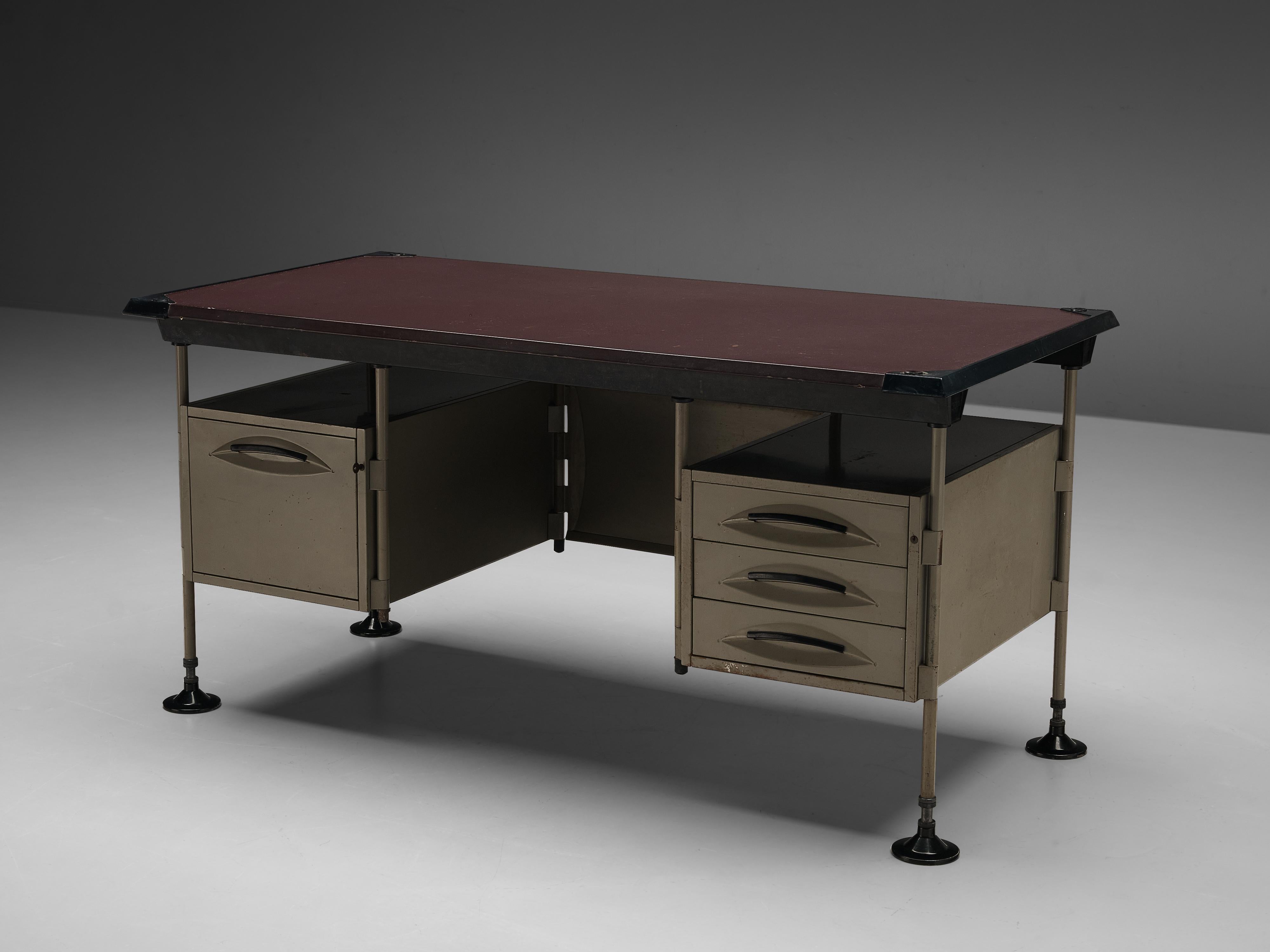 Studio BBPR for Olivetti, 'Spazio' desk with drawers, steel, vinyl, plastic, Italy, design 1959/60, production 1960s 

In 1954, Olivetti, the Italian office equipment manufacturer, hired BBPR to design their New York showroom on Fifth Avenue and to