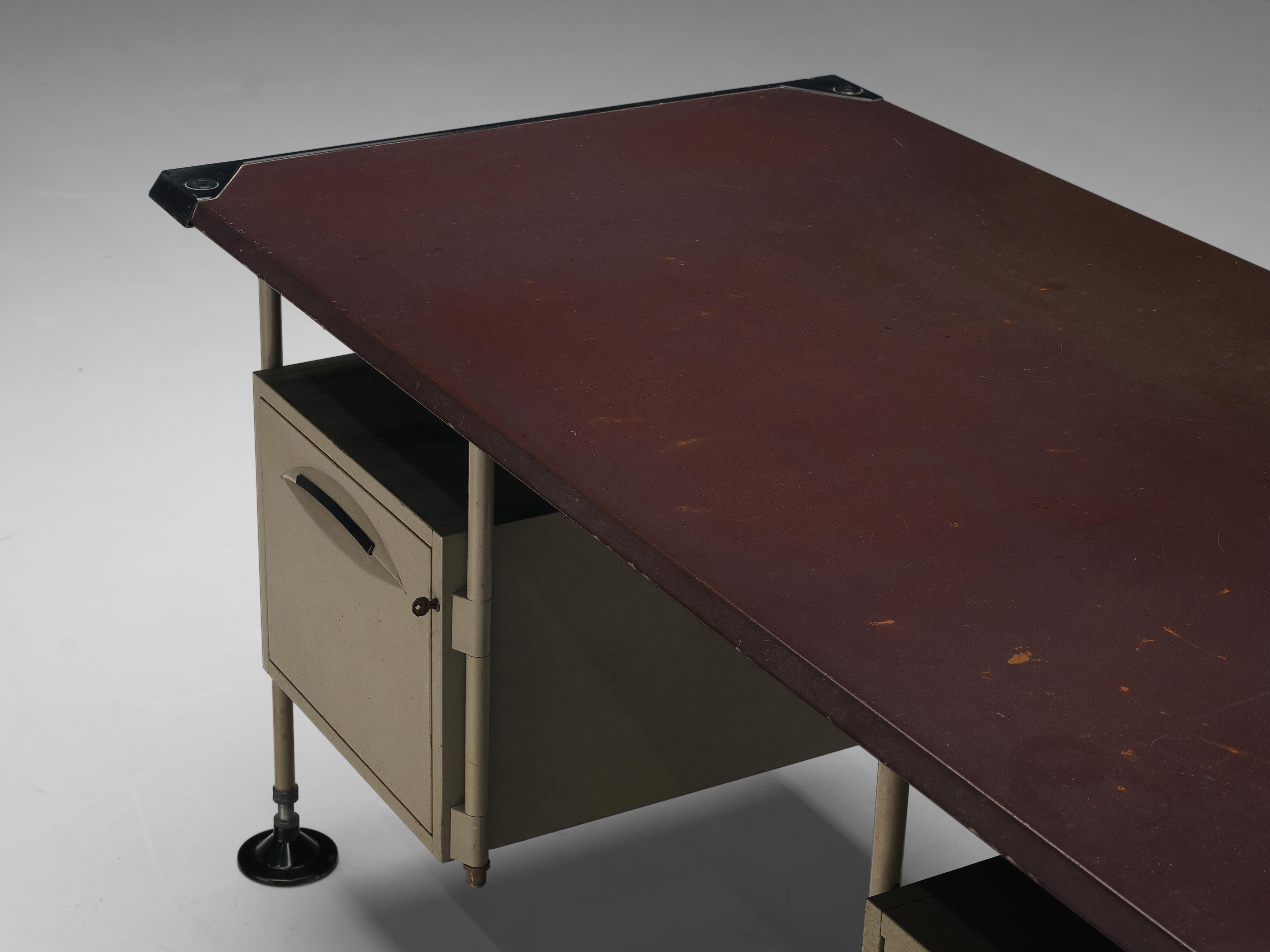 Mid-Century Modern Studio BBPR for Olivetti 'Spazio' Desk with Drawers in Grey Coated Steel  For Sale