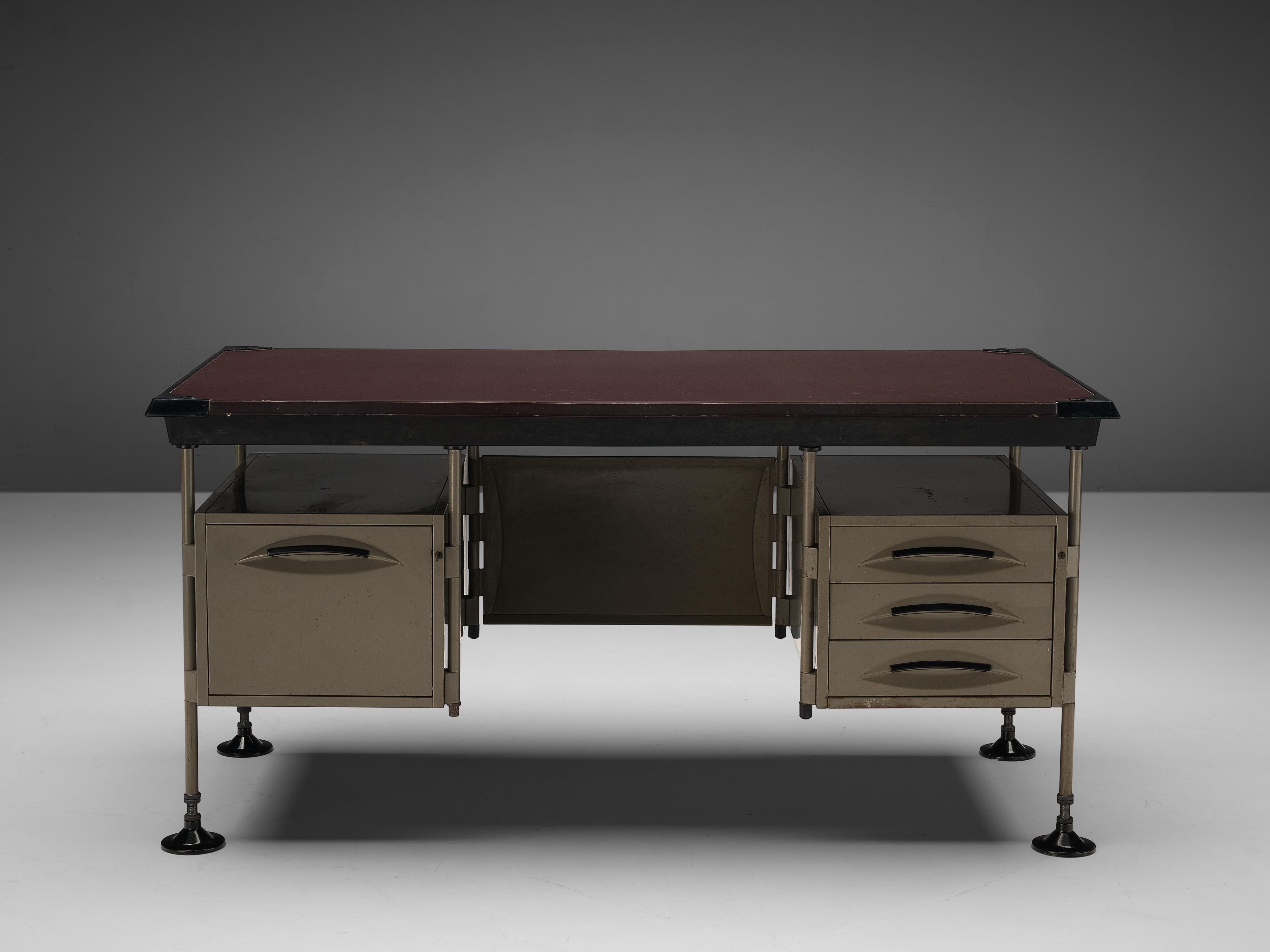 Italian Studio BBPR for Olivetti 'Spazio' Desk with Drawers in Grey Coated Steel  For Sale