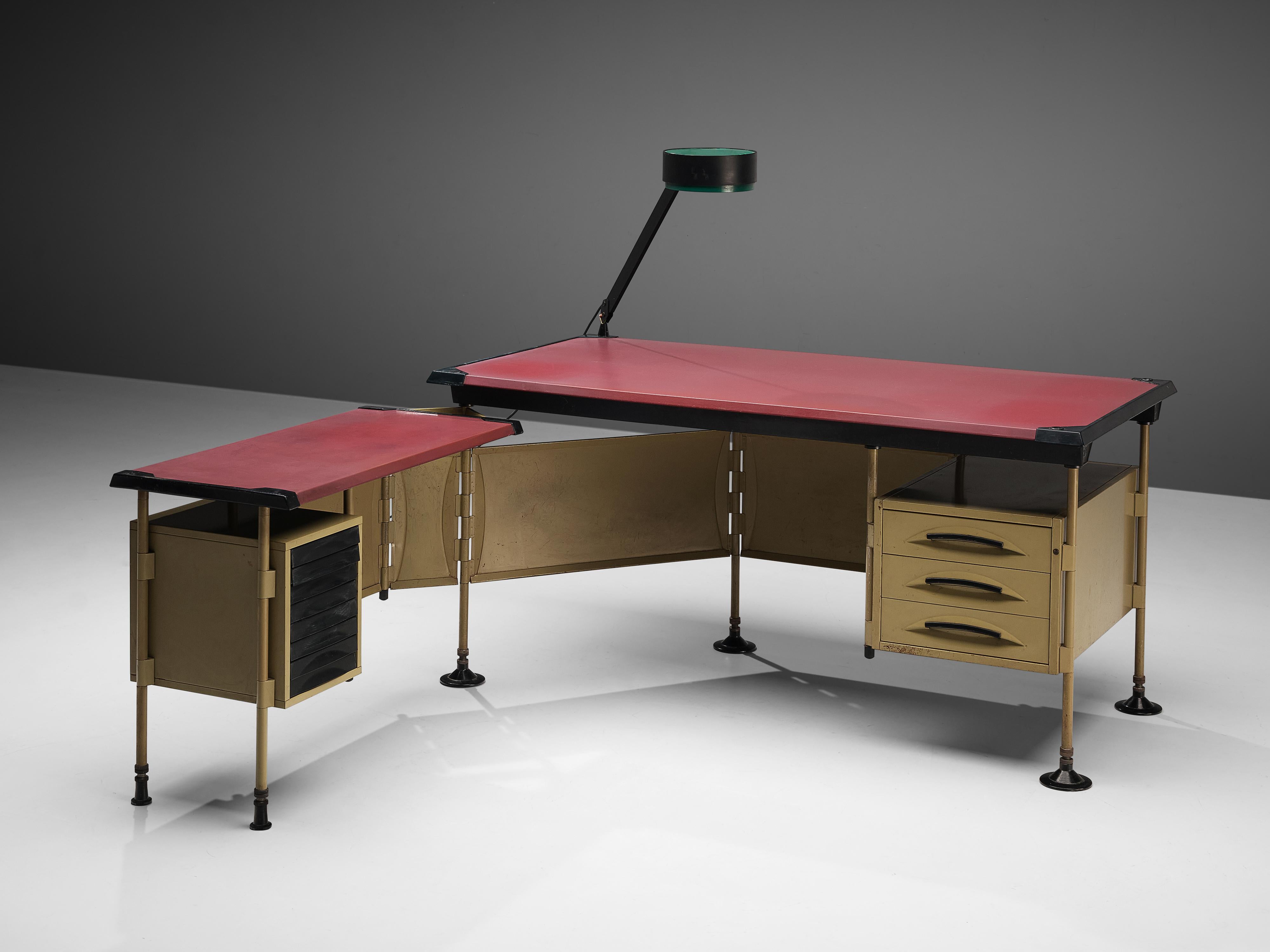 Studio BBPR for Olivetti, 'Spazio' desk with lamp, steel, vinyl, plastic, Italy, ca. 1960 

The 'Spazio' series was designed by Studio BBPR for Olivetti in 1960. It won the Compasso d'Oro Award in 1962. Today the desk of the 'Spazio' series is