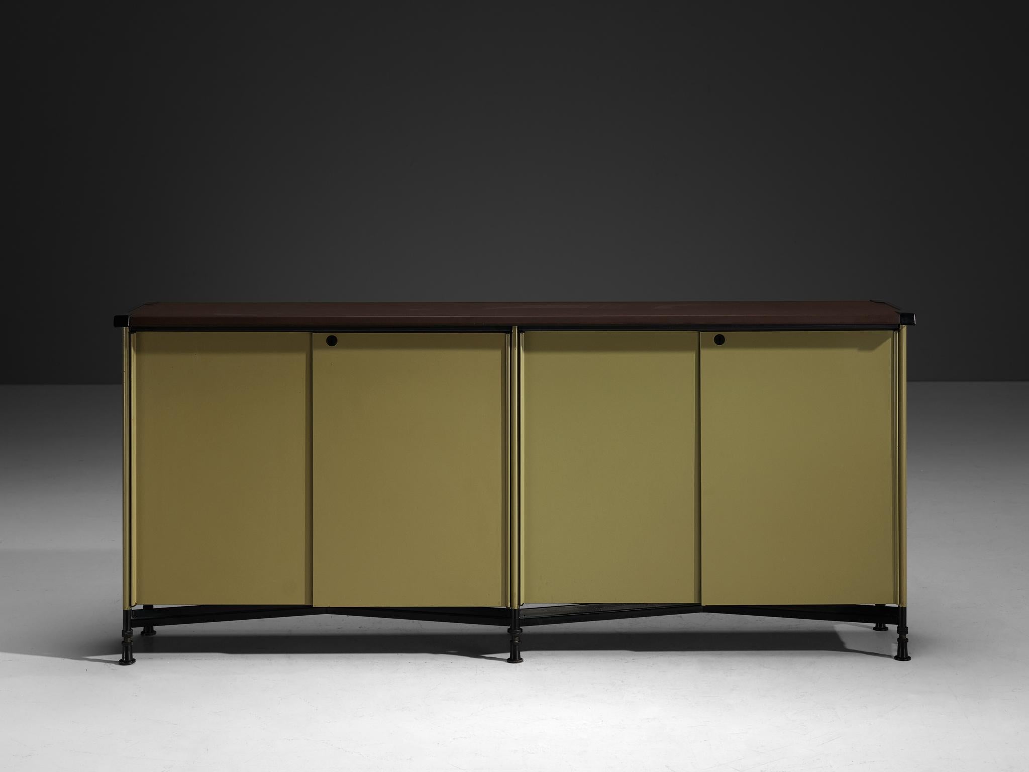 Italian Studio BBPR for Olivetti ‘Spazio’ Sideboard in Green Coated Steel For Sale