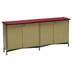 Studio BBPR for Olivetti ‘Spazio’ Sideboard in Green Coated Steel with Red Top