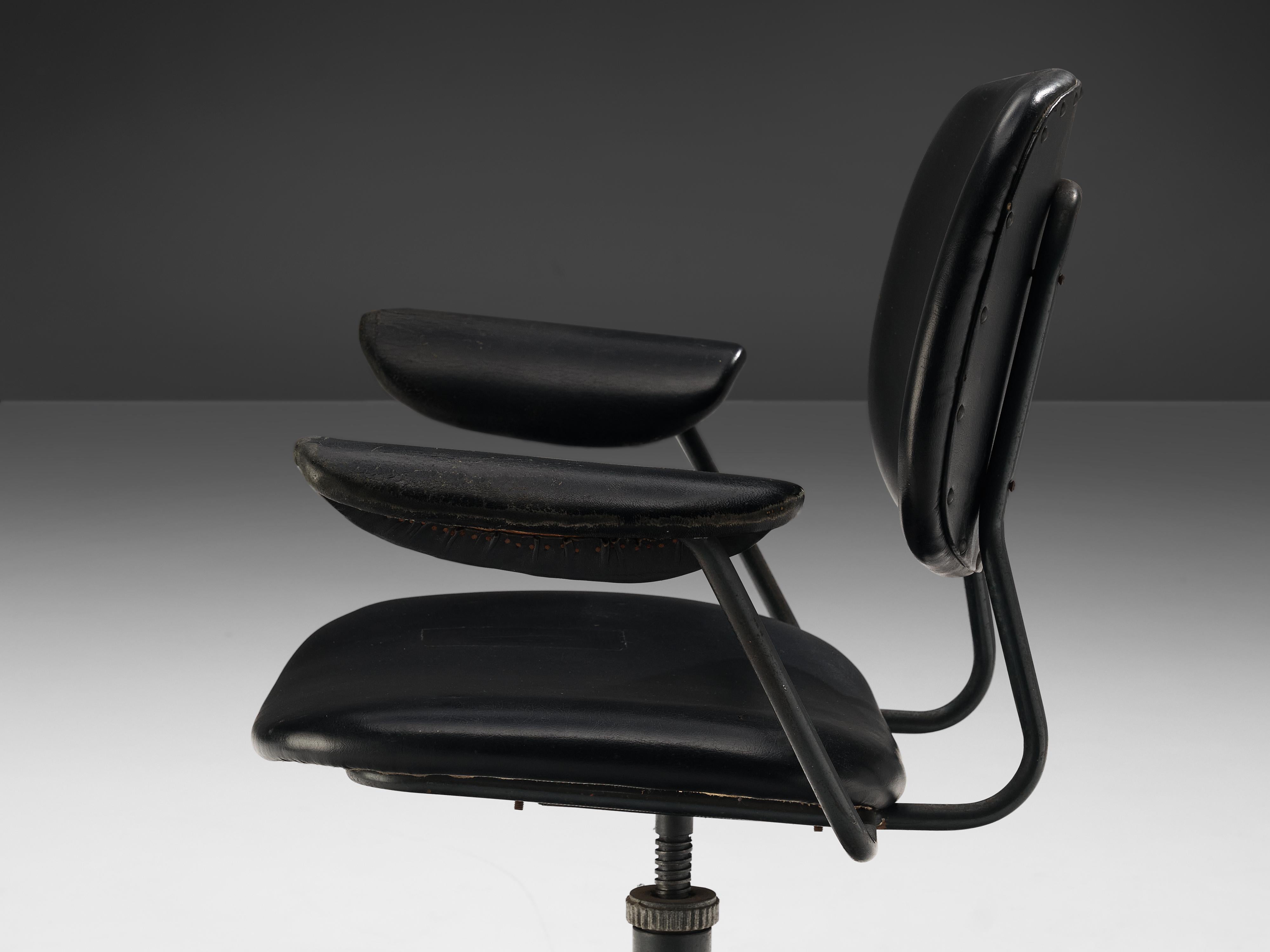 Mid-Century Modern Studio BBPR for Olivetti Swivel Desk Chair in Black Leather