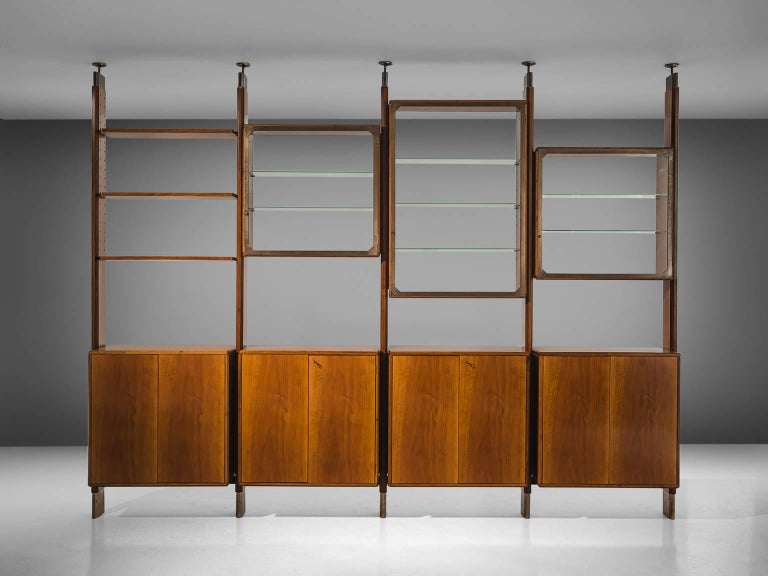 Studio Bbpr Fully Restored Room Divider In Walnut And Brass For Sale At