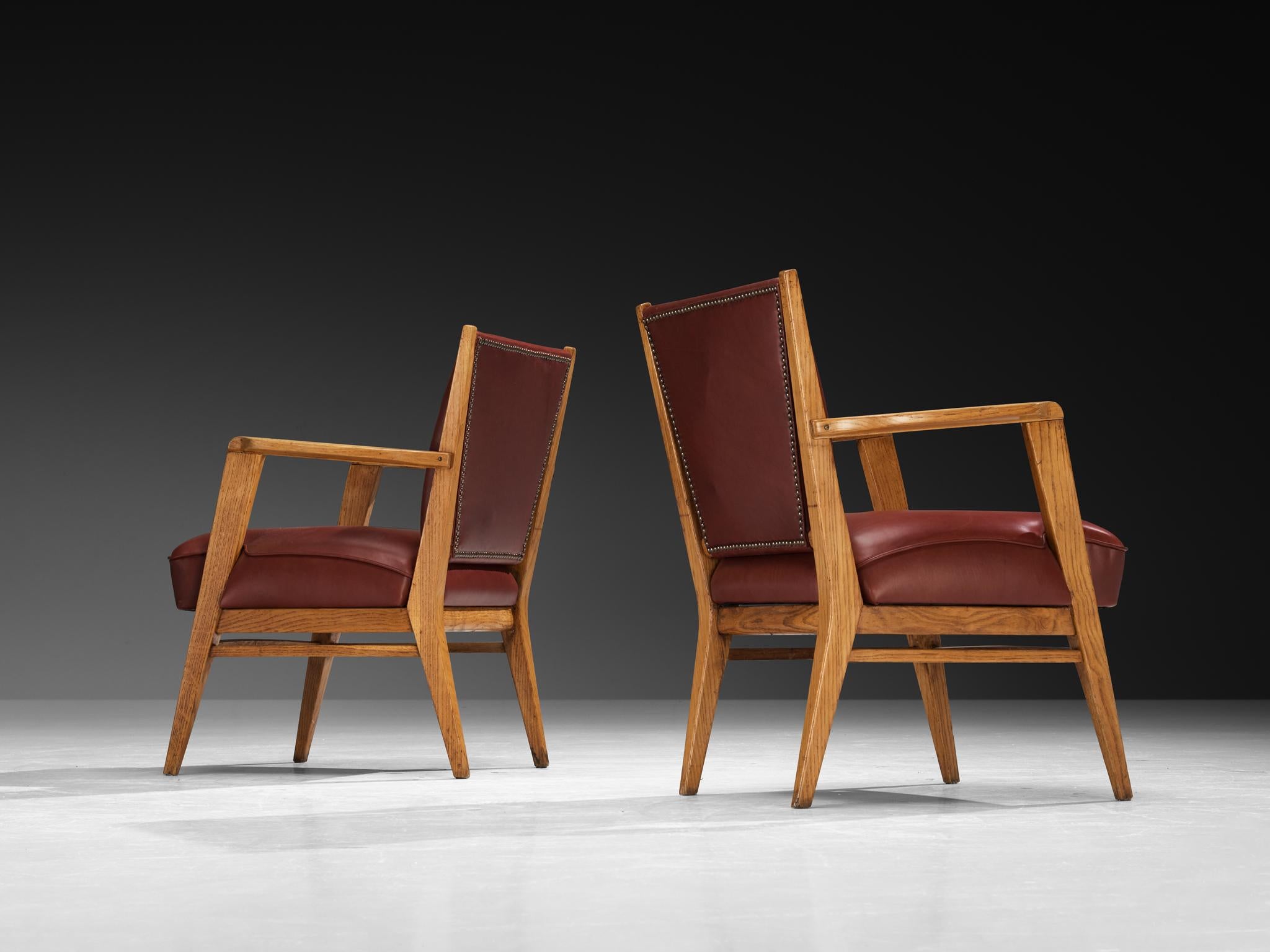 Studio B. A. B. P.. Sedie da salotto in pelle rosso borgogna e Oak In condizioni buone in vendita a Waalwijk, NL