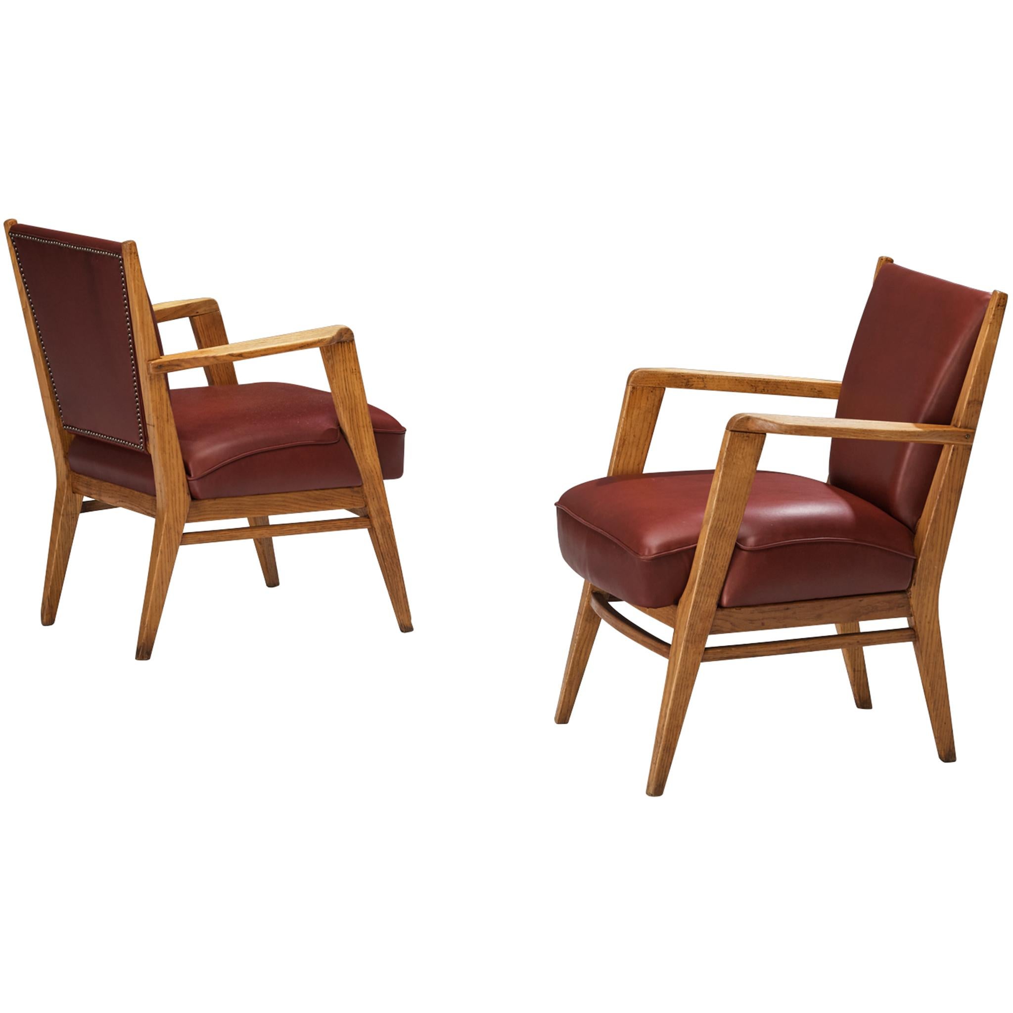 Studio B. A. B. P.. Sedie da salotto in pelle rosso borgogna e Oak in vendita
