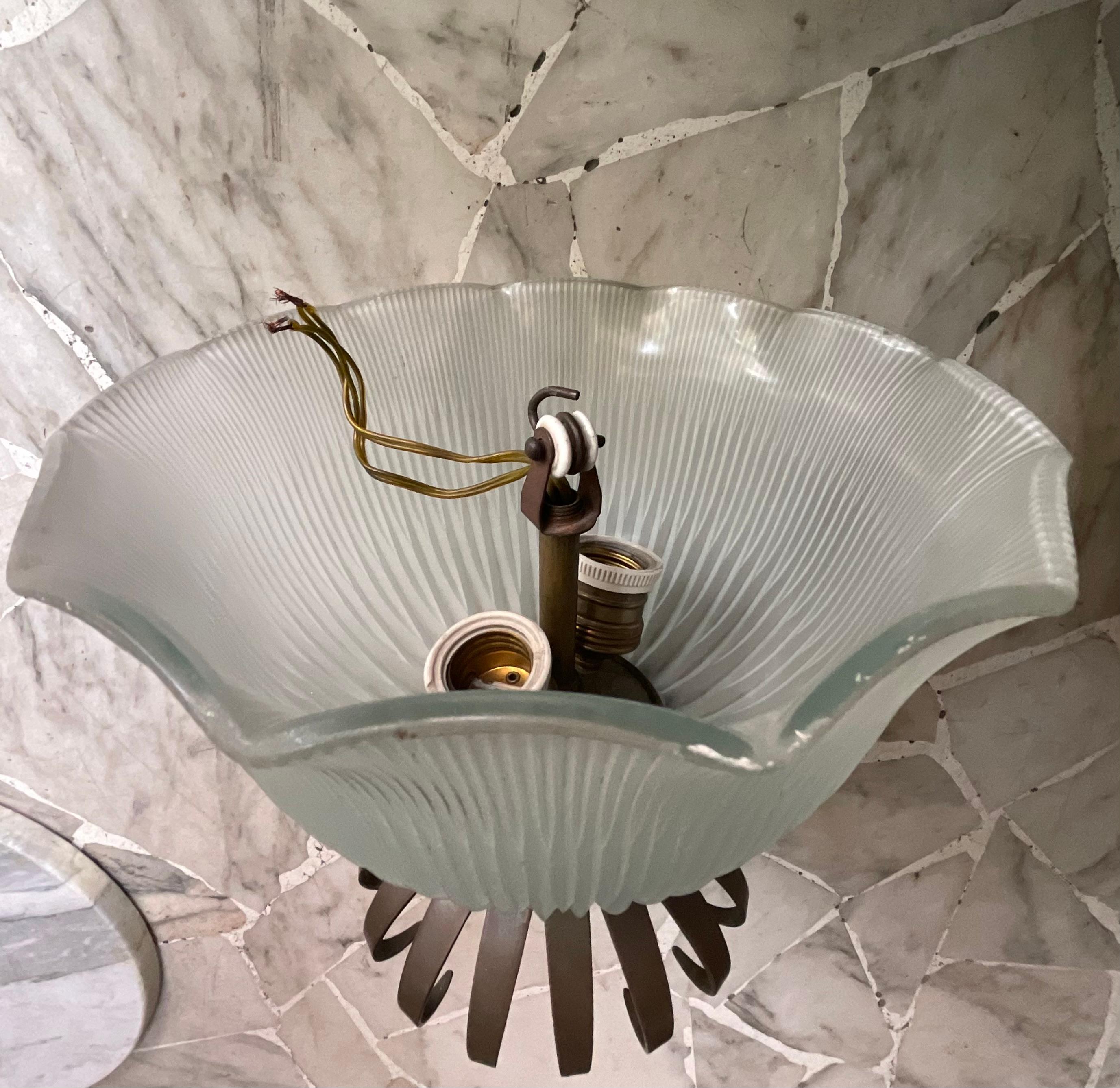Studio BBPR ceiling lamp 1950s glass and bronze  For Sale 4